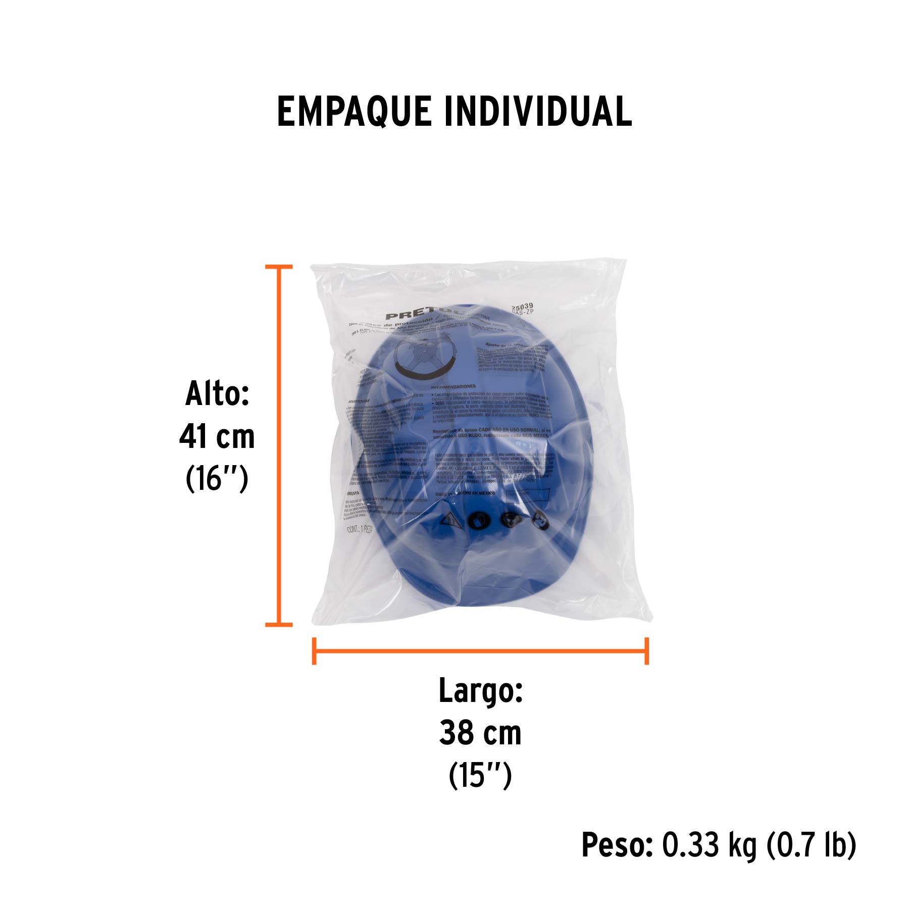 Casco de seguridad, ajuste de intervalos, azul, PRETUL - Empaque