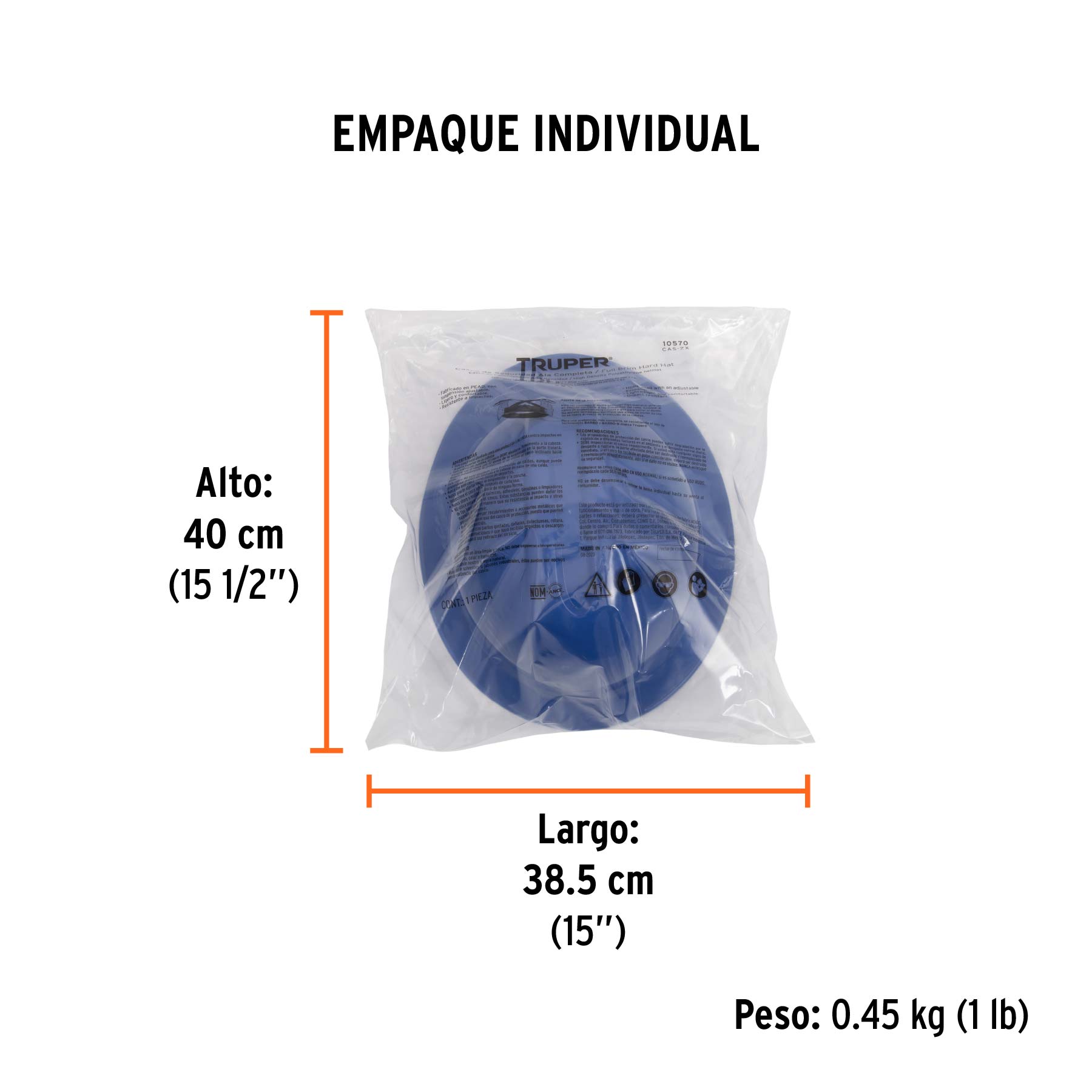 Casco de seguridad ala ancha, azul, TRUPER - Empaque