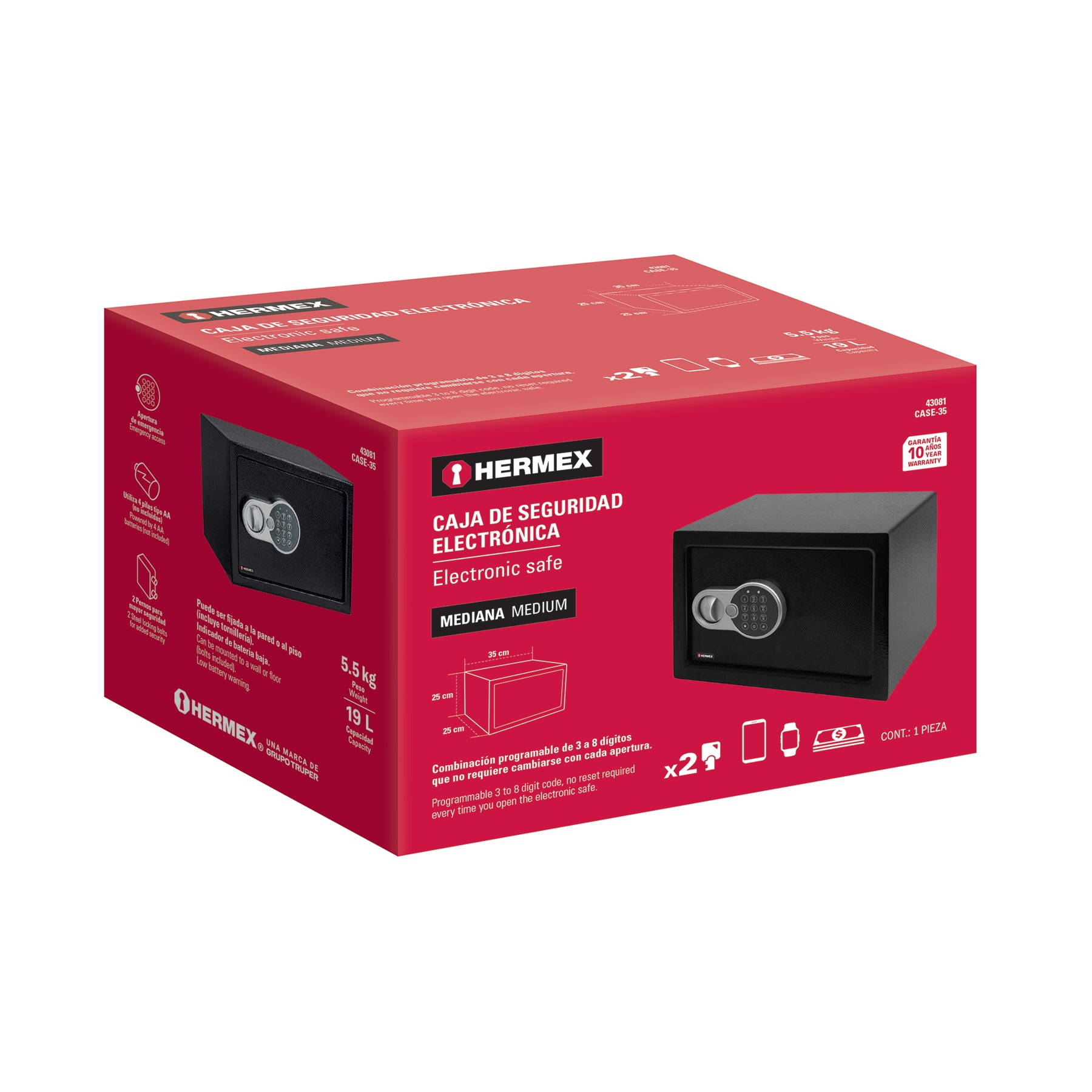 Caja de seguridad electrónica, mediana, HERMEX