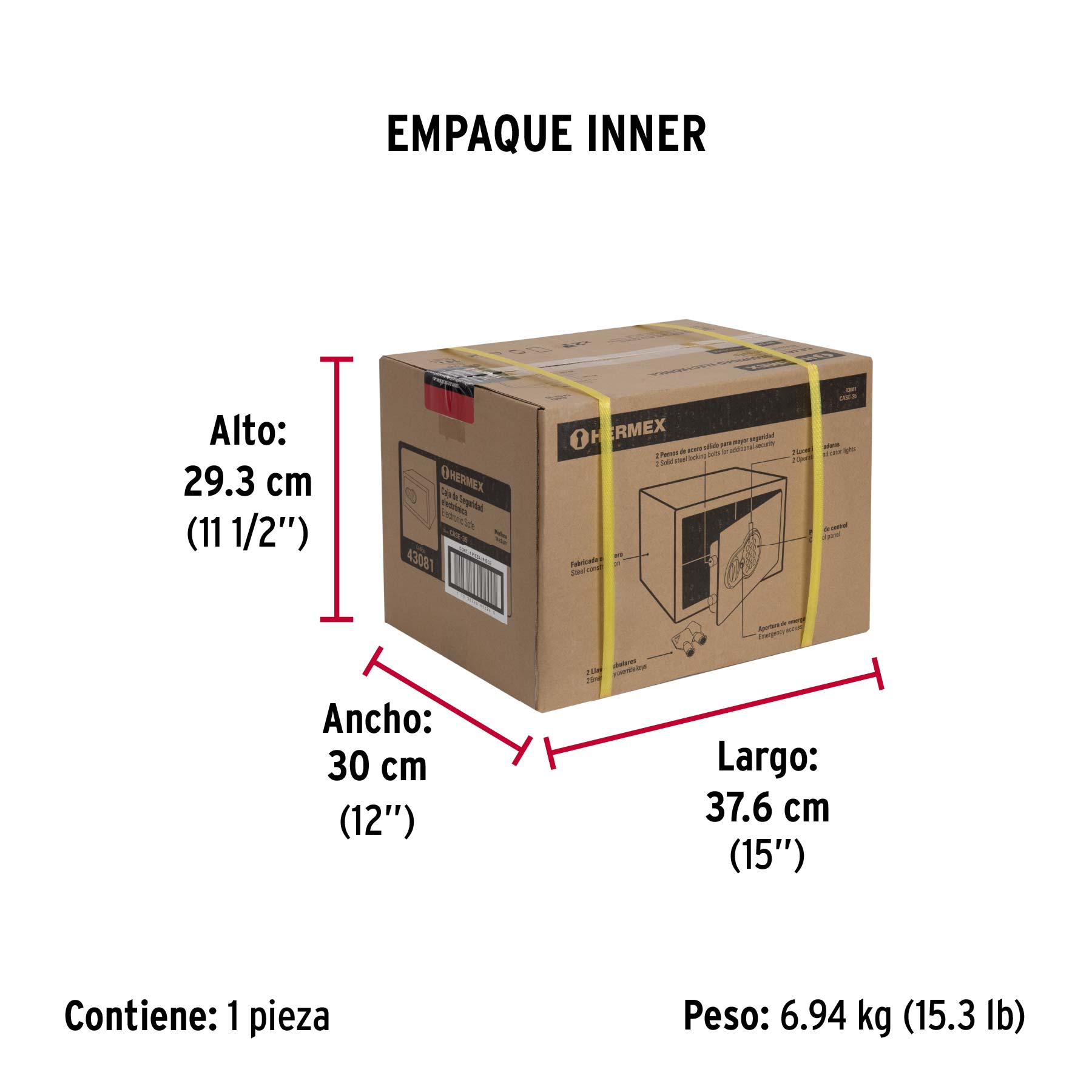 Caja de seguridad electrónica, mediana, HERMEX - Empaque