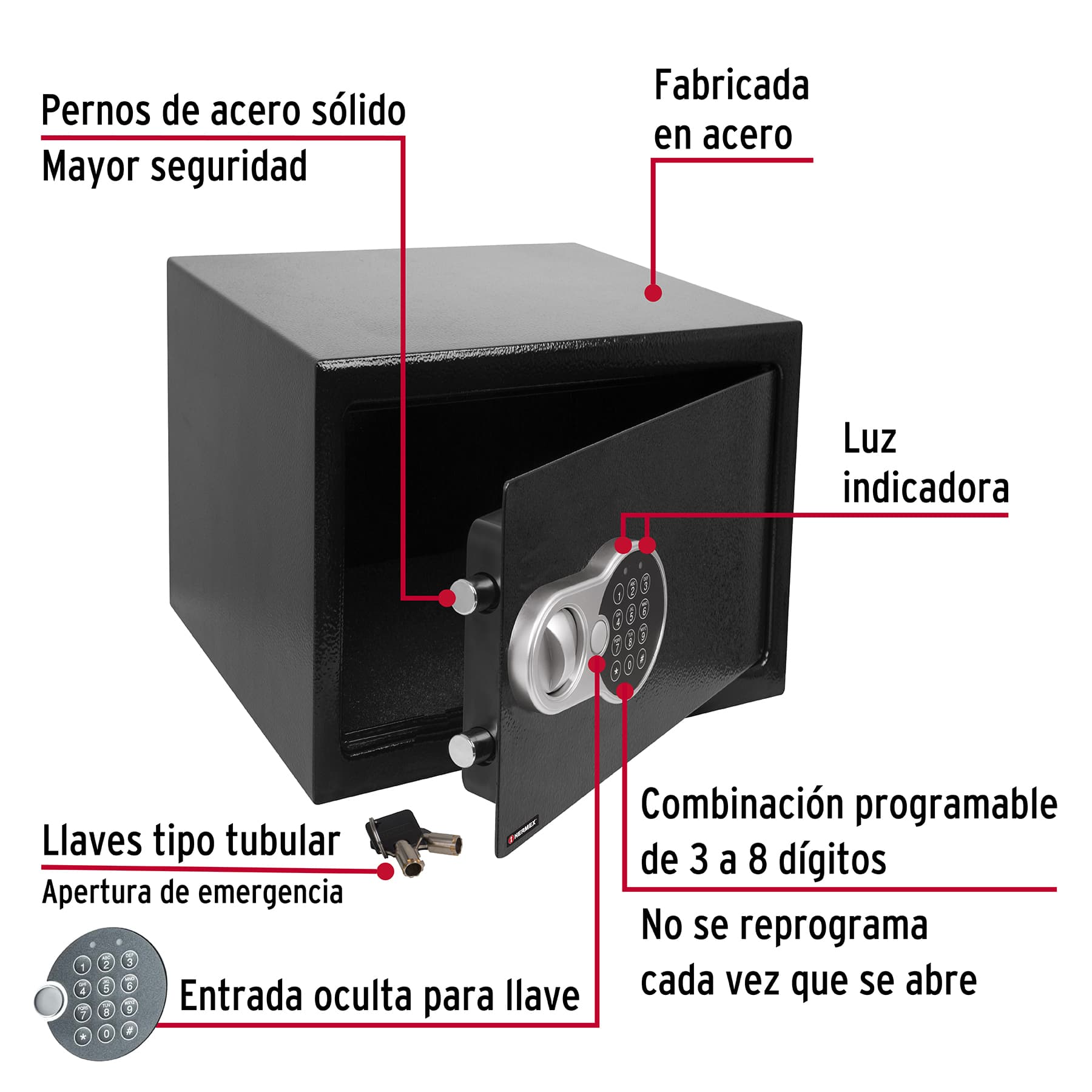 Caja de seguridad electrónica, mediana, HERMEX