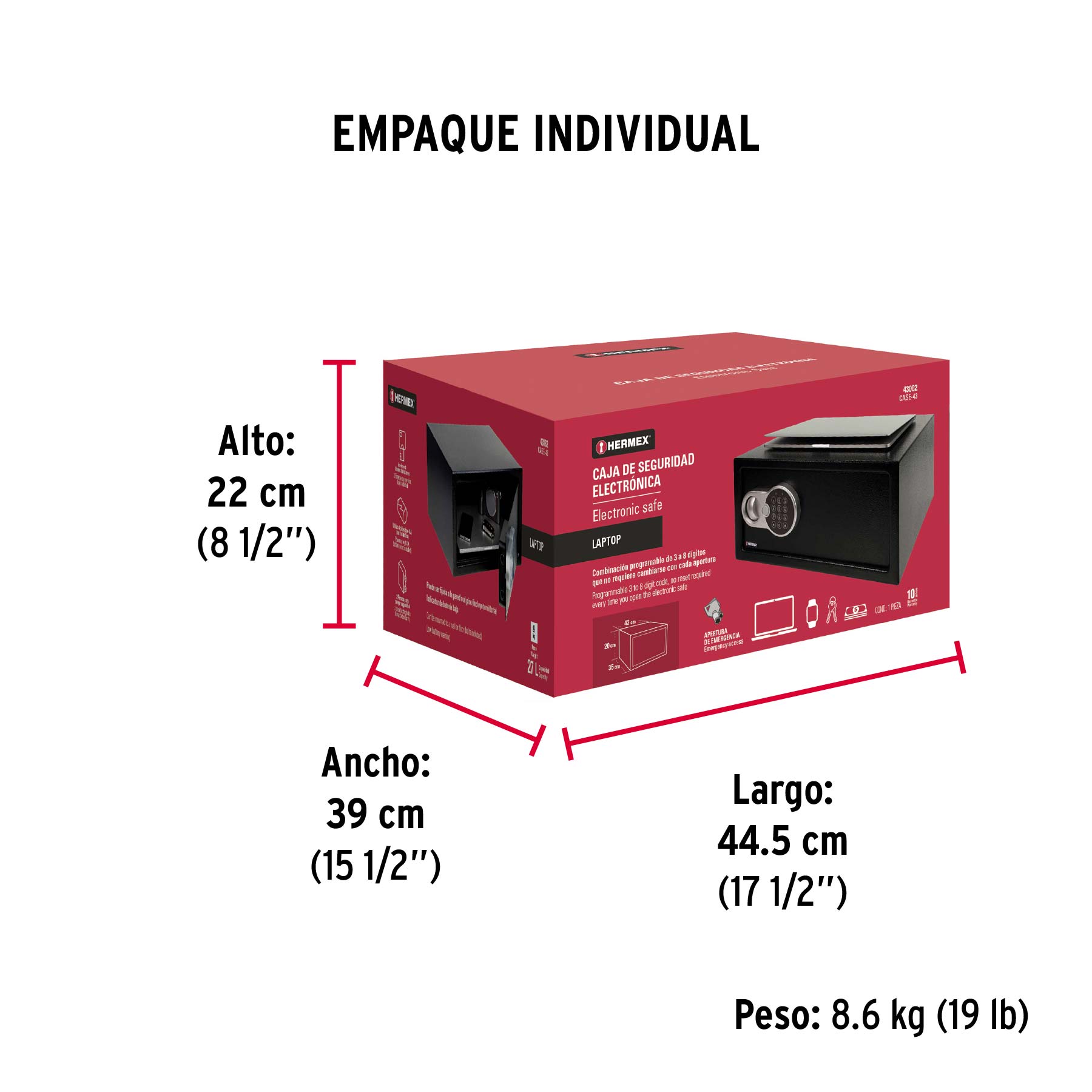 Caja de seguridad electrónica, Laptop, HERMEX - Empaque