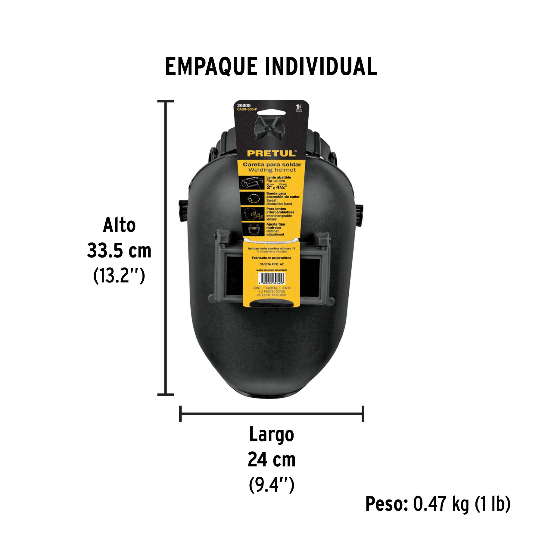 Careta para soldar con lente abatible, sombra 11, PRETUL - Empaque