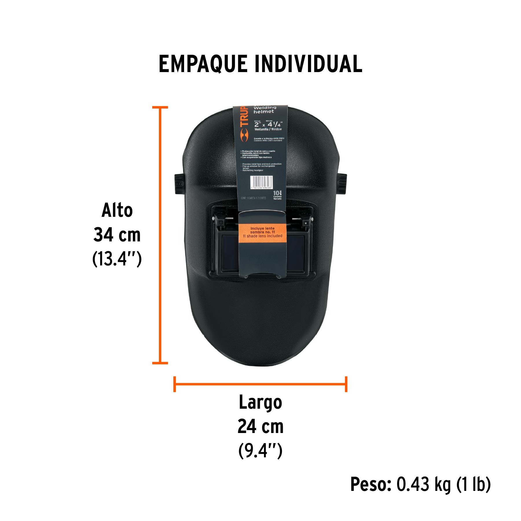 Careta para soldar con lente abatible, sombra 11, TRUPER - Empaque