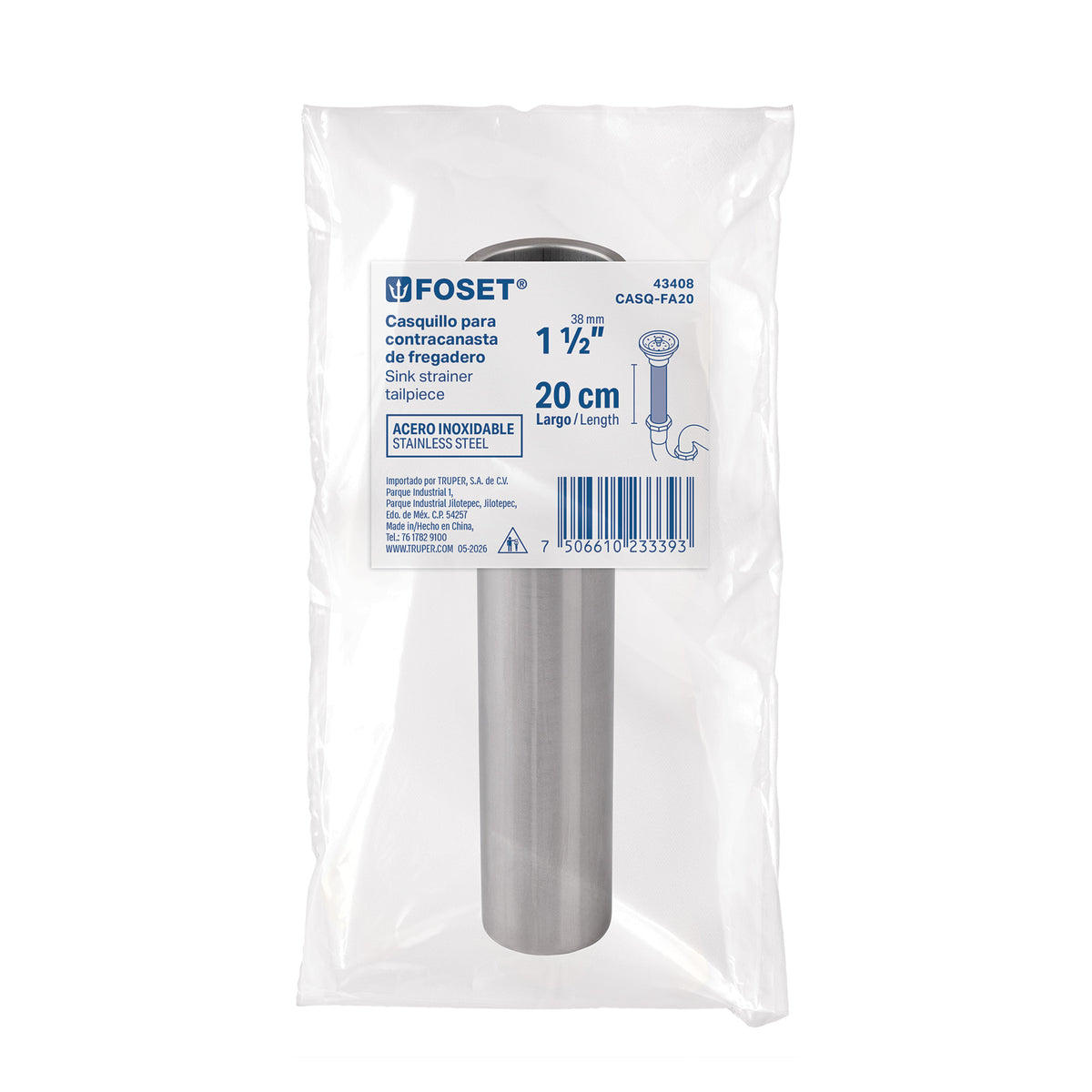 Casquillo de acero inoxidable para contracanasta,1-1/2",20cm