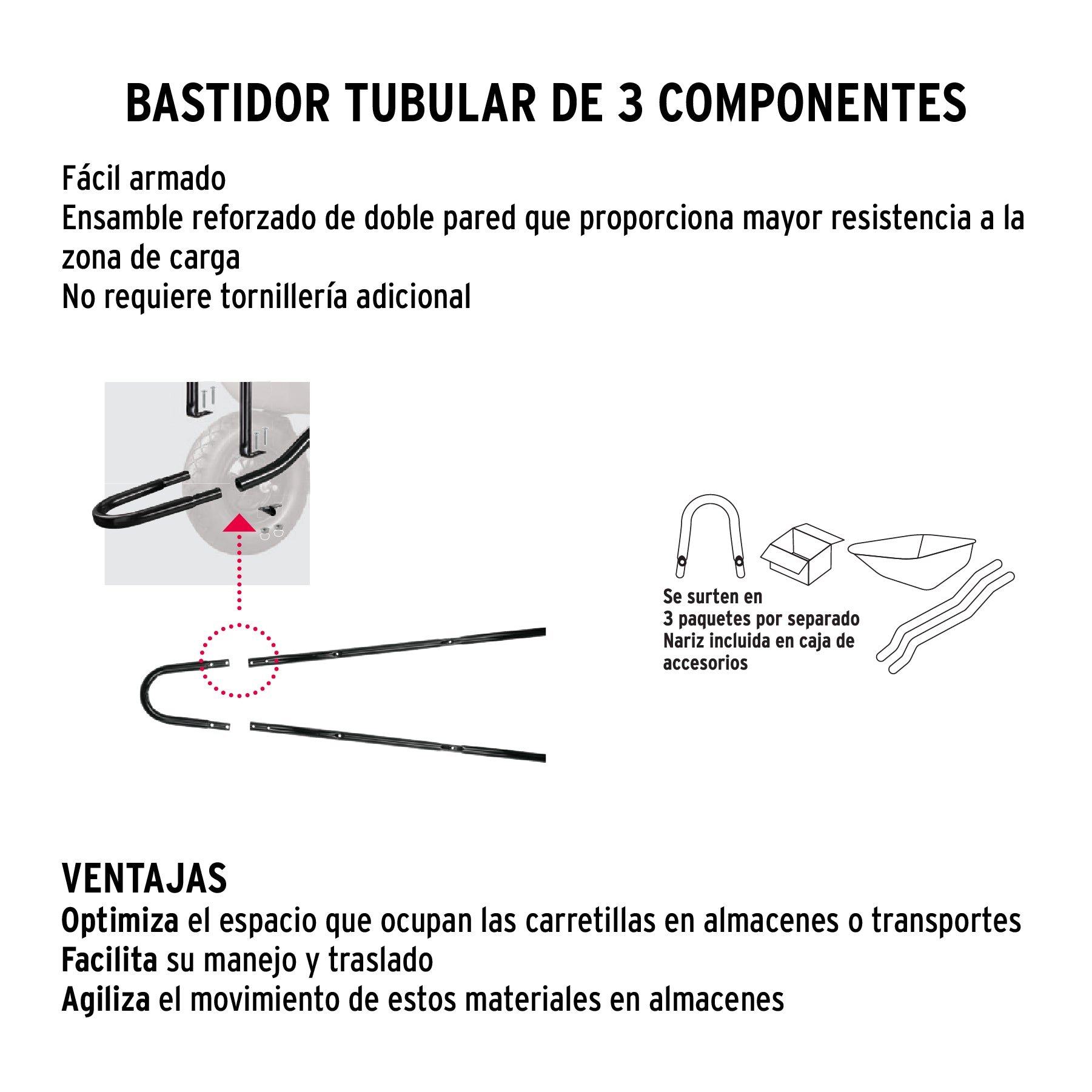 Carretilla 4.5 ft3 Llanta sólida, bastidor tubular, TRUPER