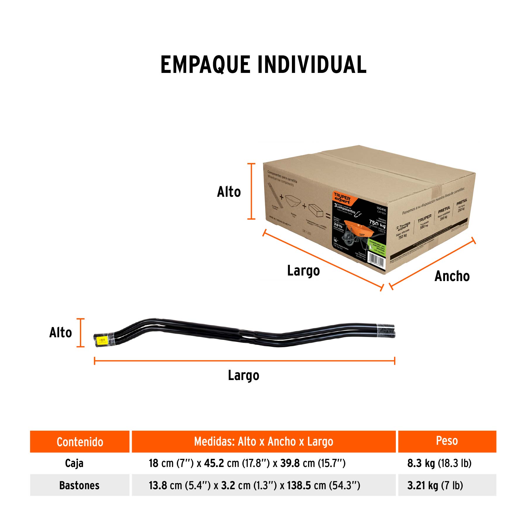 Carretilla 5.5ft3 Imponchable bastidor tubular,TRUPER EXPERT - Empaque