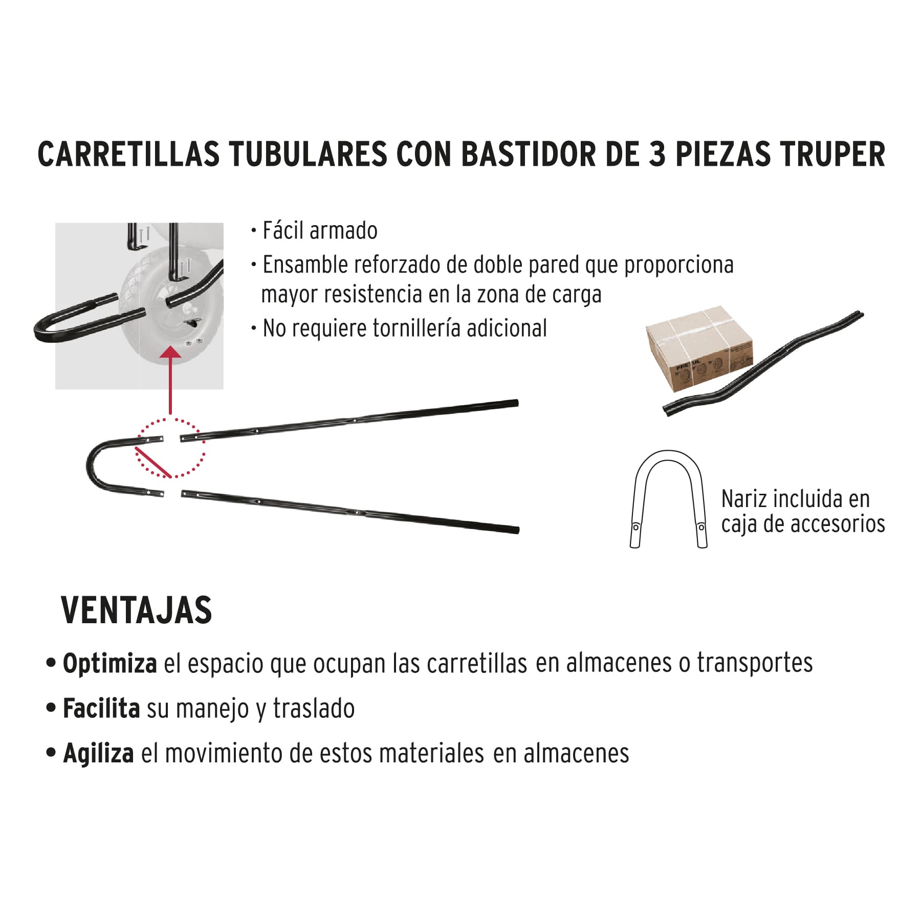 Carretilla 4.75 ft3 angosta, Imponchable, tubular, TRUPER