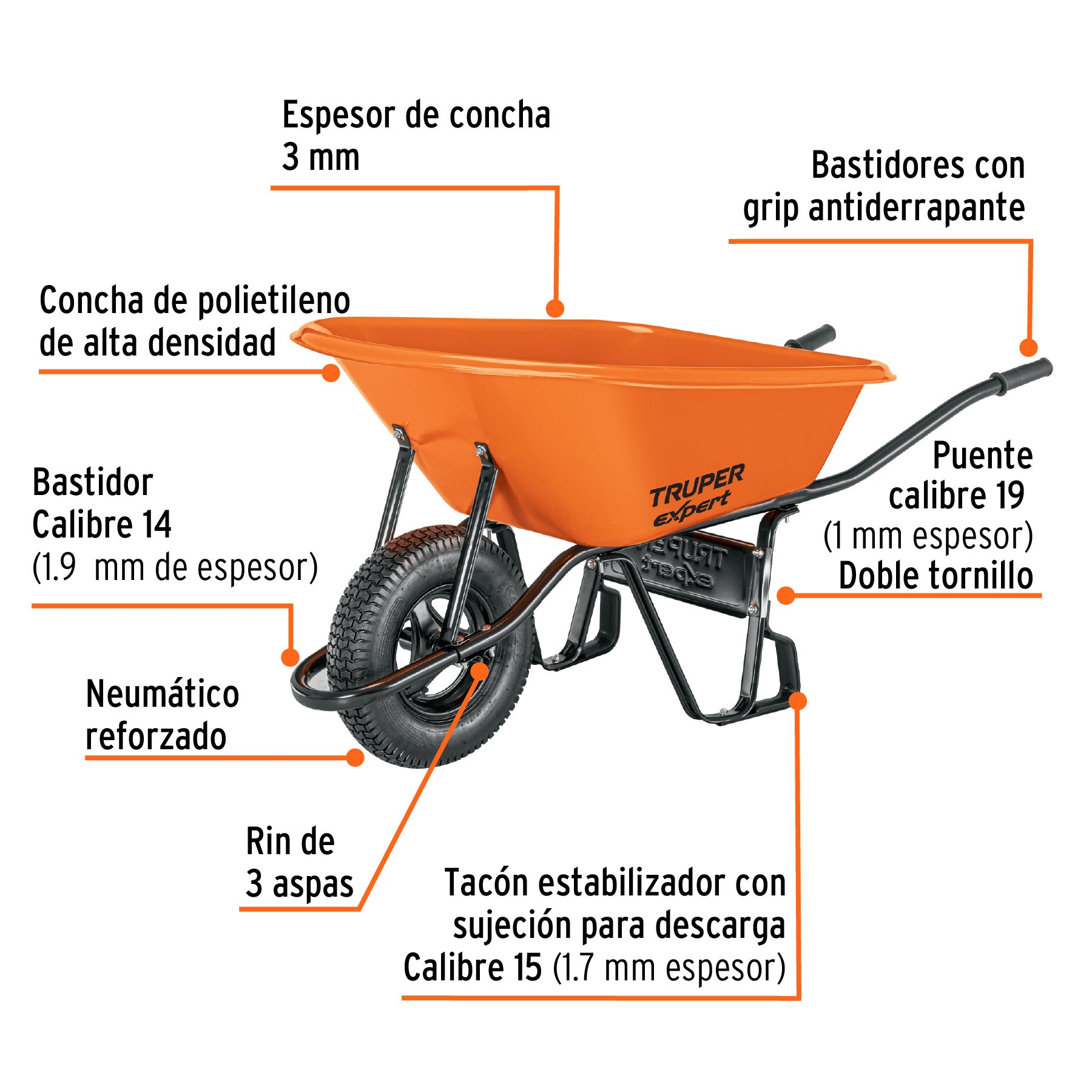 Carretilla 6ft3 EXPERT plástica, neumática, bastidor tubular