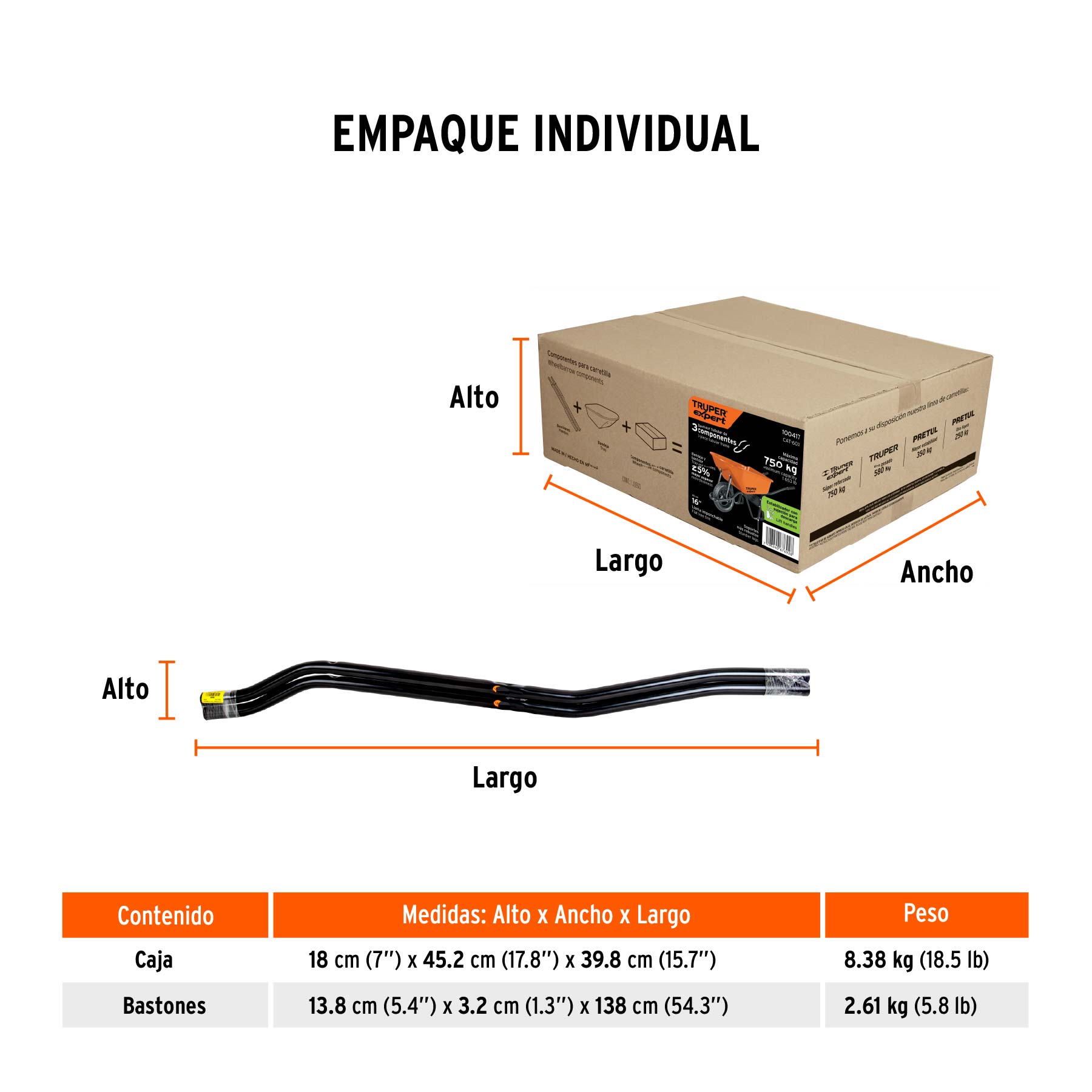 Carretilla 6ft3 Imponchable, bastidor tubular, TRUPER EXPERT - Empaque