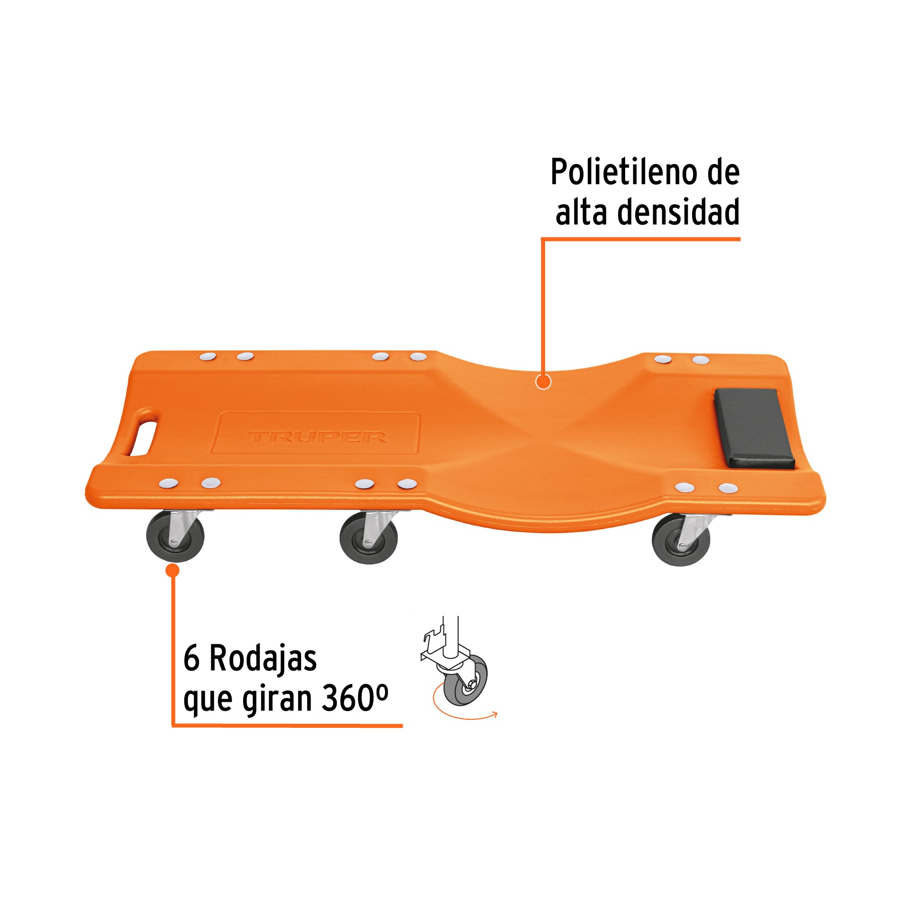 Cama de plástico 36" para mecánico, TRUPER