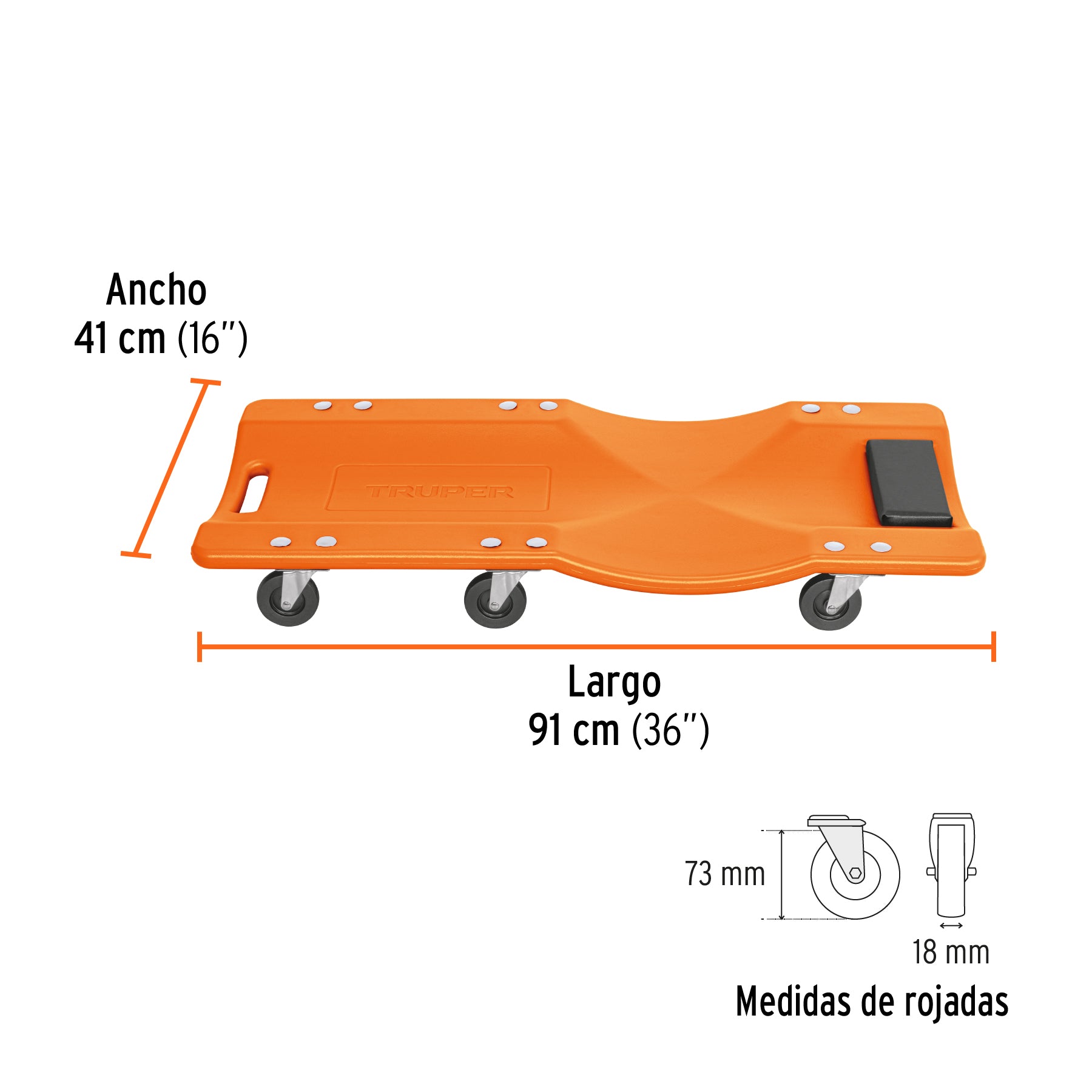 Cama de plástico 36" para mecánico, TRUPER
