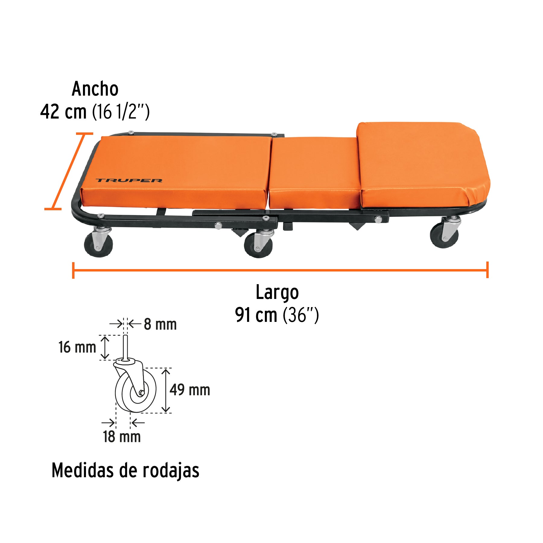 Cama / banco de 36" para mecánico, TRUPER
