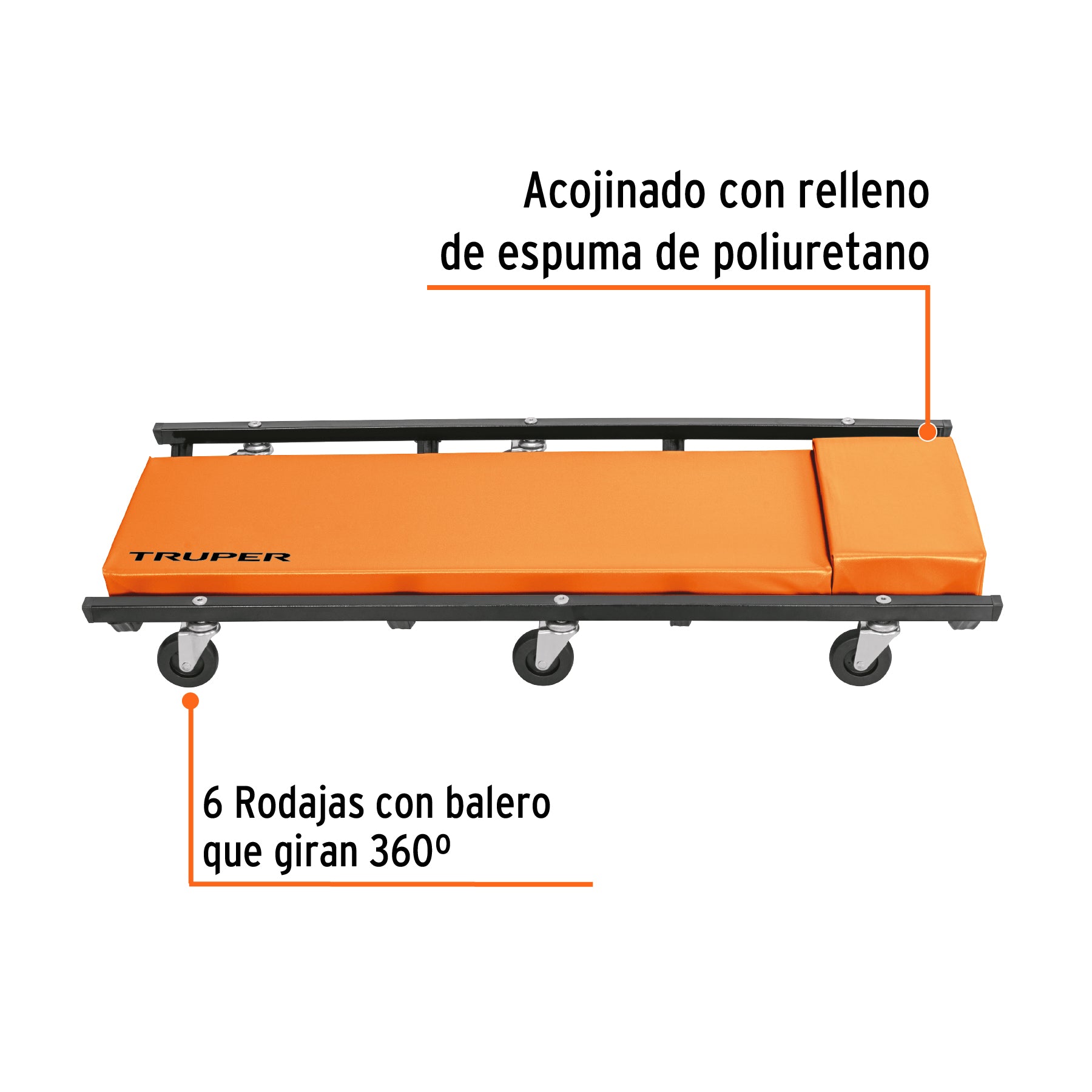 Cama de acero 36" para mecánico, TRUPER