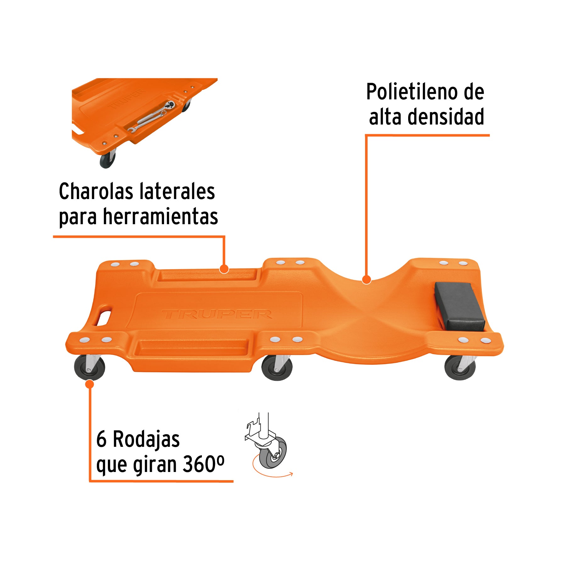 Cama de plástico 40" para mecánico, TRUPER