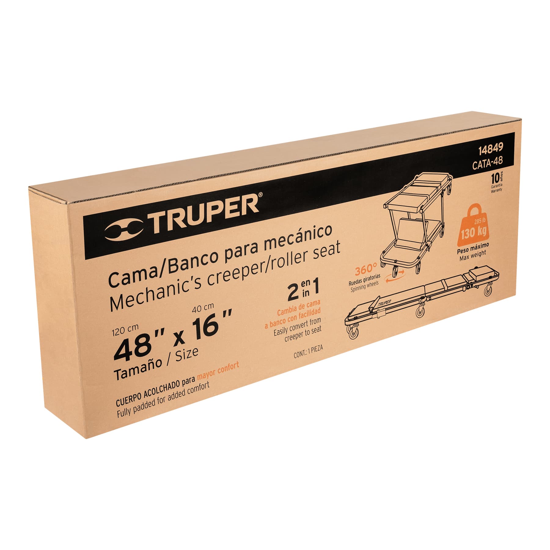 Cama / banco de 48" para mecánico, TRUPER