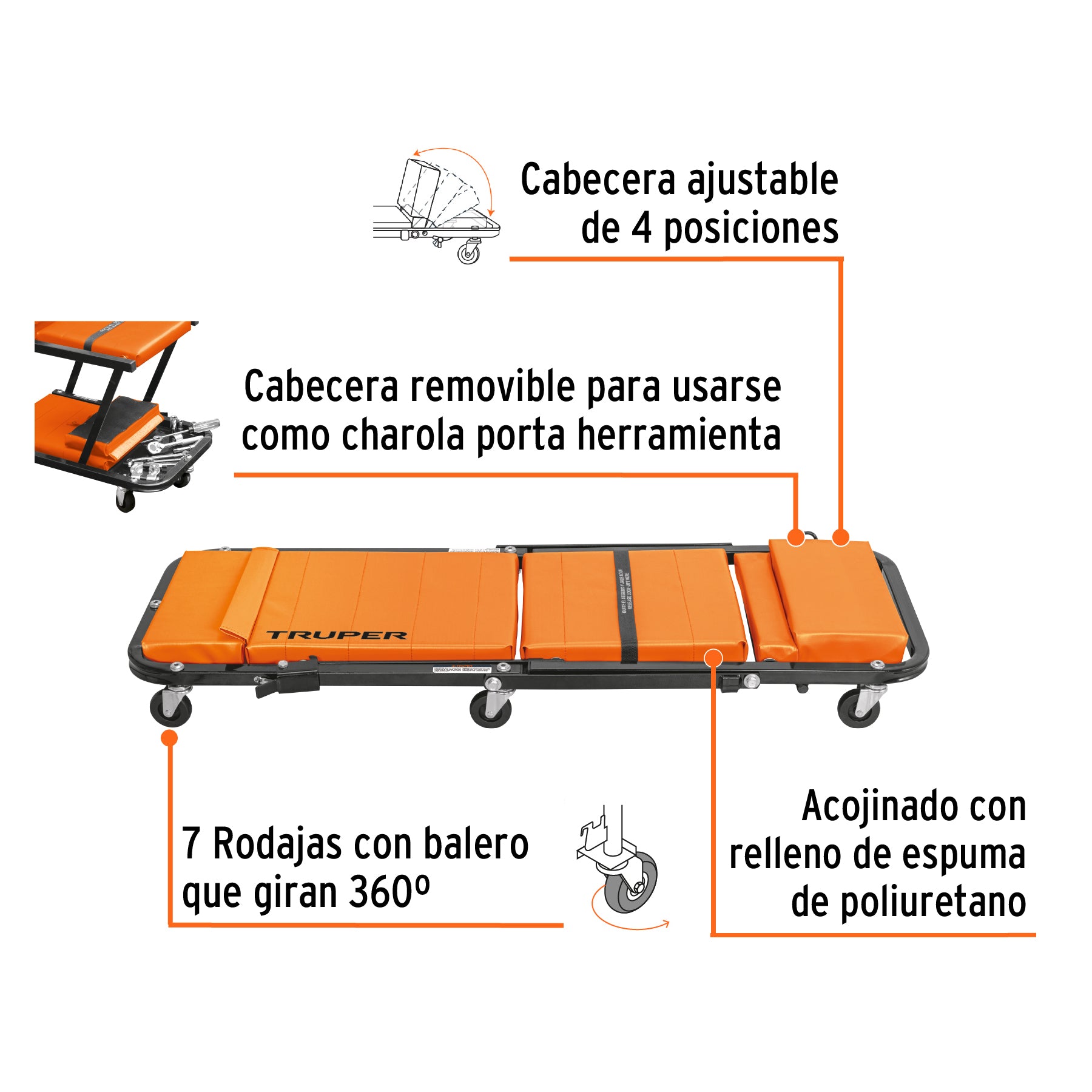 Cama / banco de 48" para mecánico, TRUPER