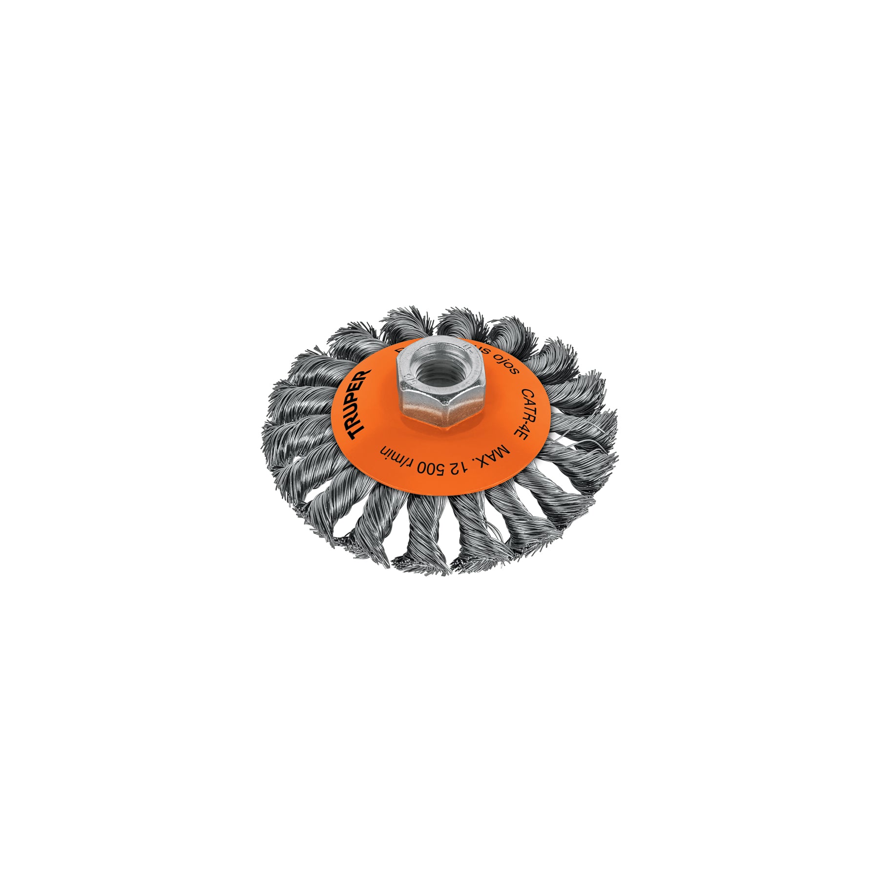 Carda tipo cónico 4" alambre trenzado, eje 5/8"-11, TRUPER