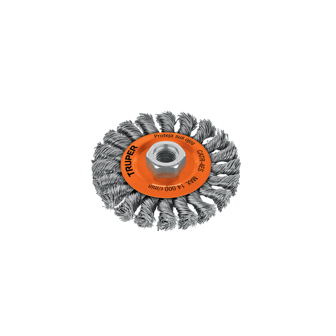 Carda circular 4" alambre trenzado, eje 5/8"-11, TRUPER