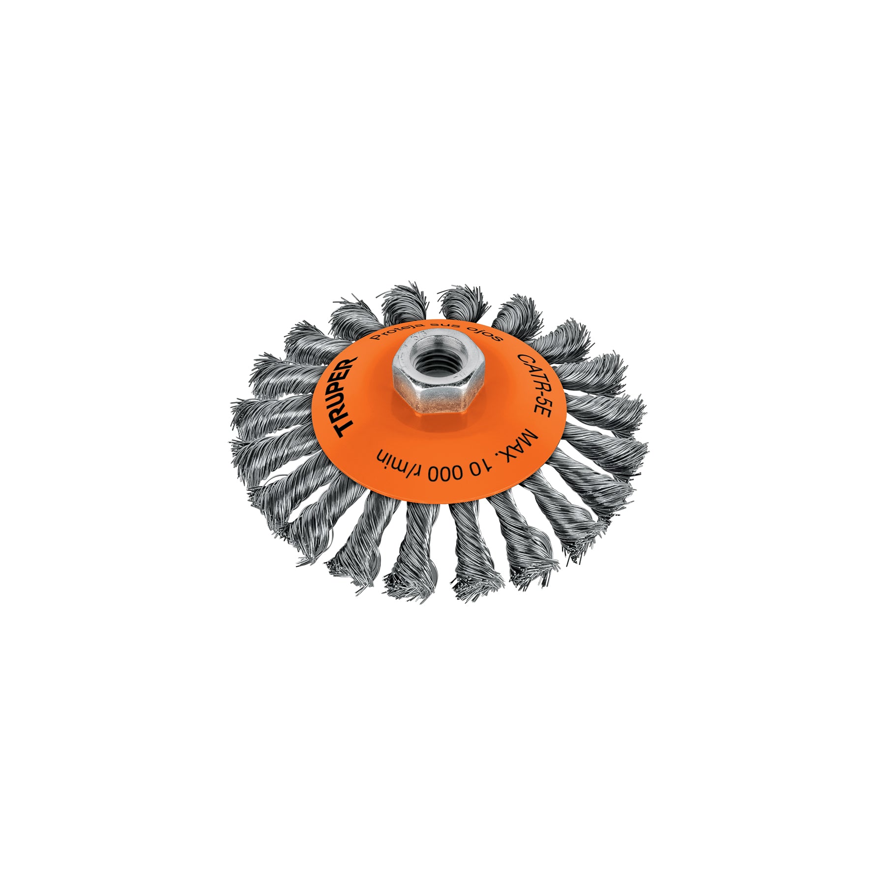 Carda tipo cónico 5" alambre trenzado, eje 5/8"-11, TRUPER