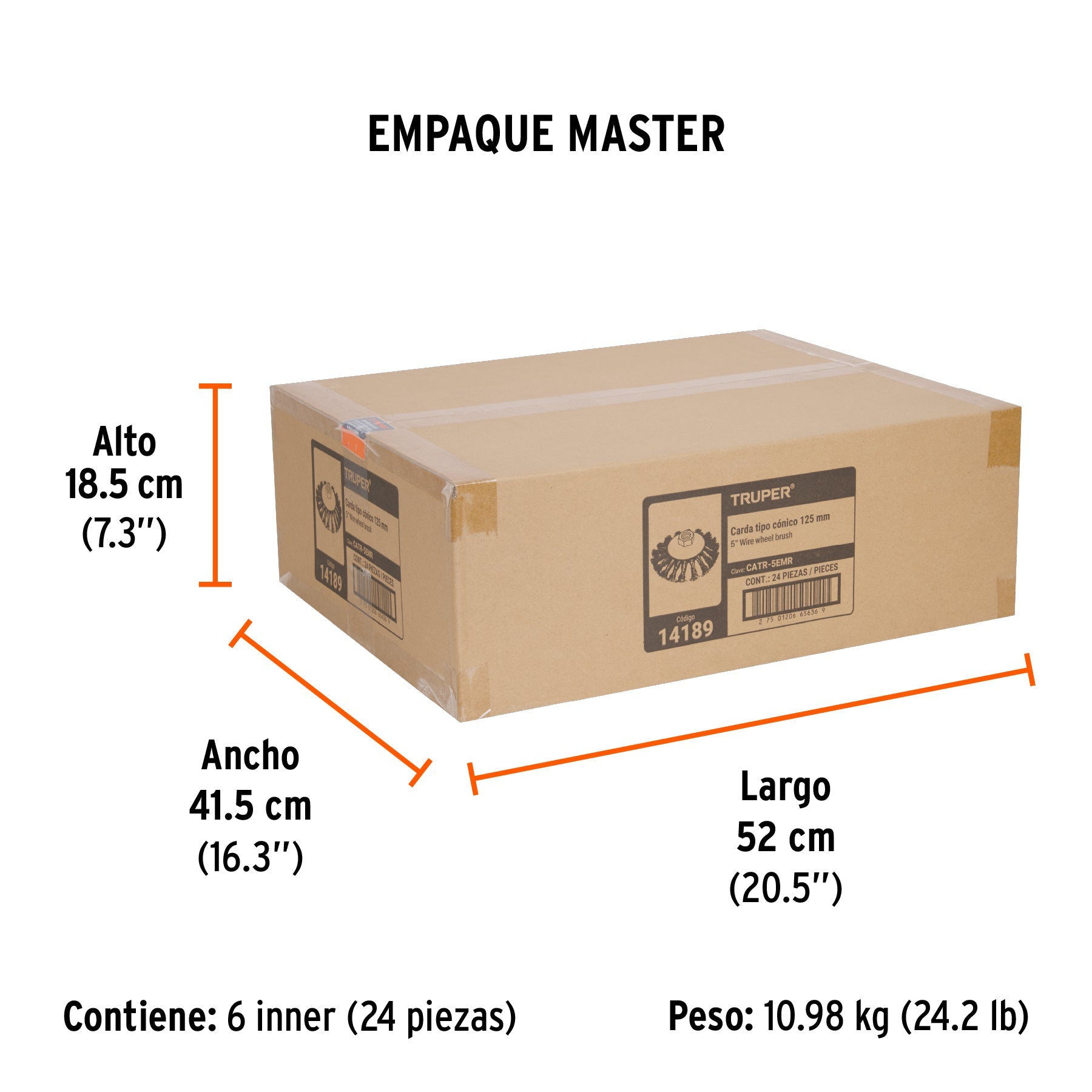 Carda tipo cónico 5" alambre trenzado, multi-rosca, TRUPER - Empaque