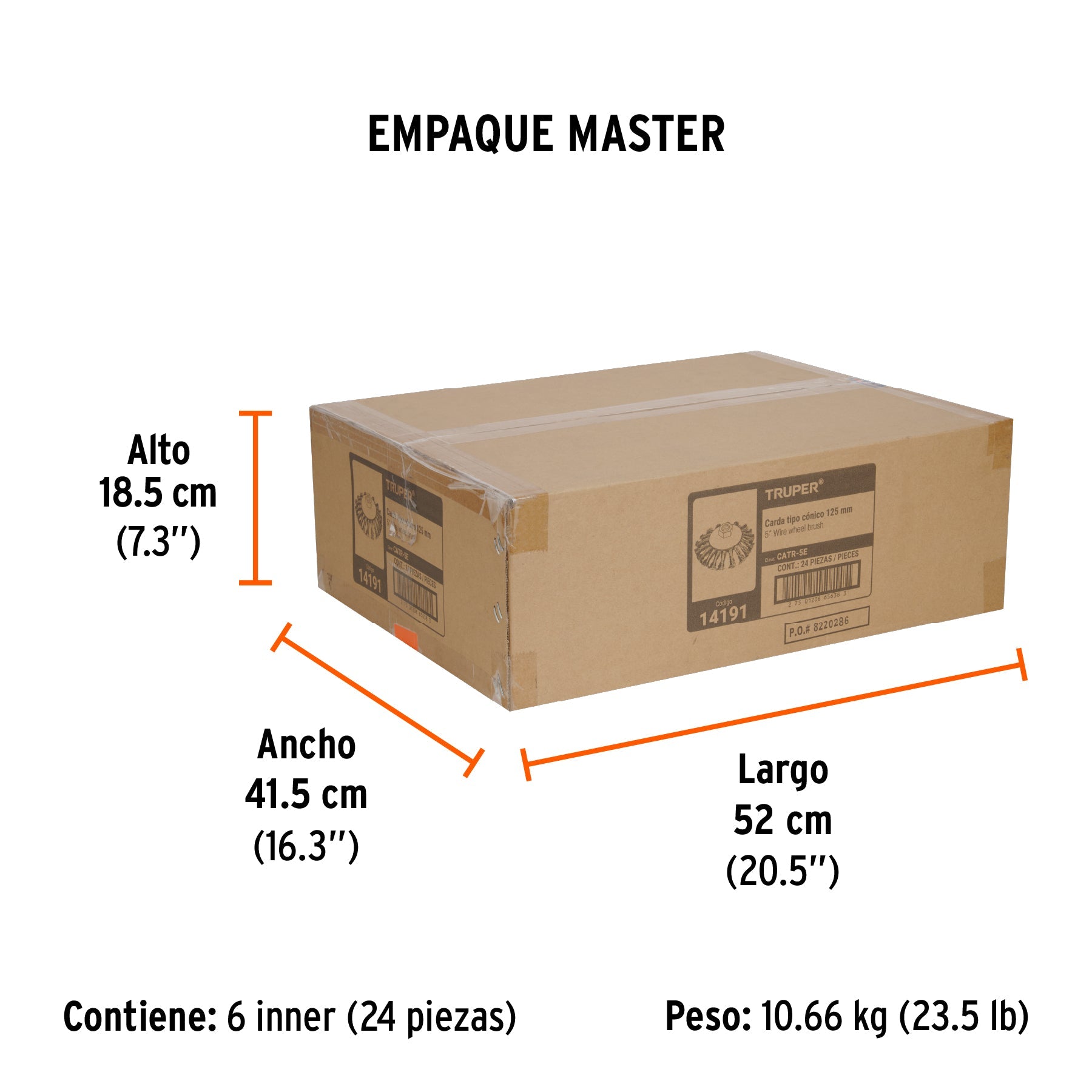Carda tipo cónico 5" alambre trenzado, eje 5/8"-11, TRUPER - Empaque