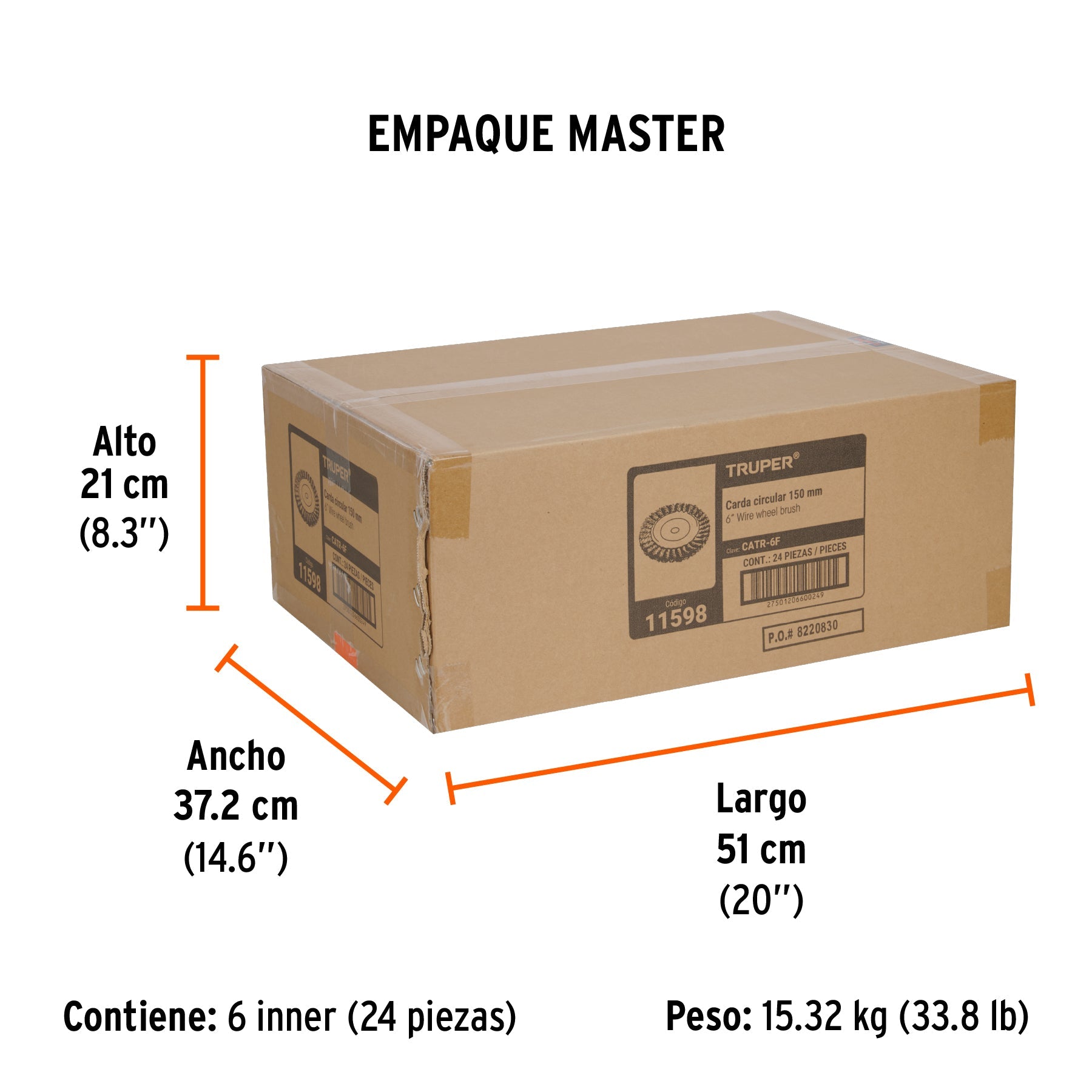 Carda trenzado fino 6" x 5/8" para esmeril, TRUPER - Empaque