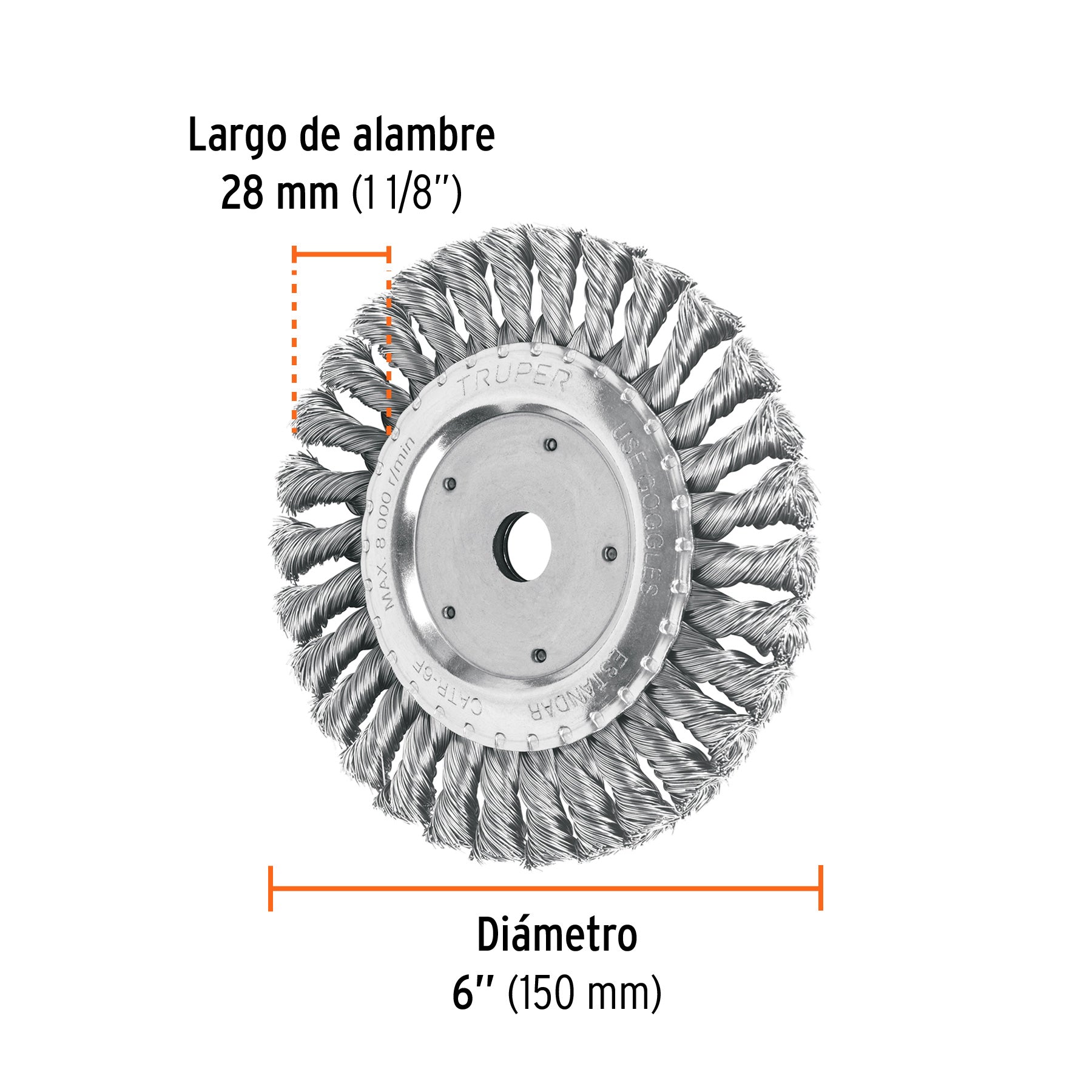 Carda trenzado fino 6" x 5/8" para esmeril, TRUPER