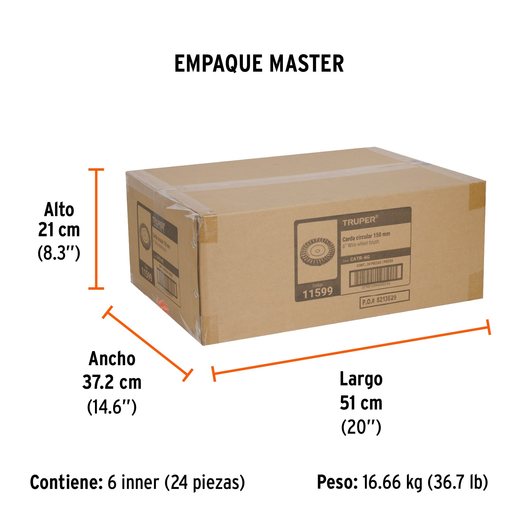 Carda trenzado grueso 6" x 5/8" para esmeril, TRUPER - Empaque