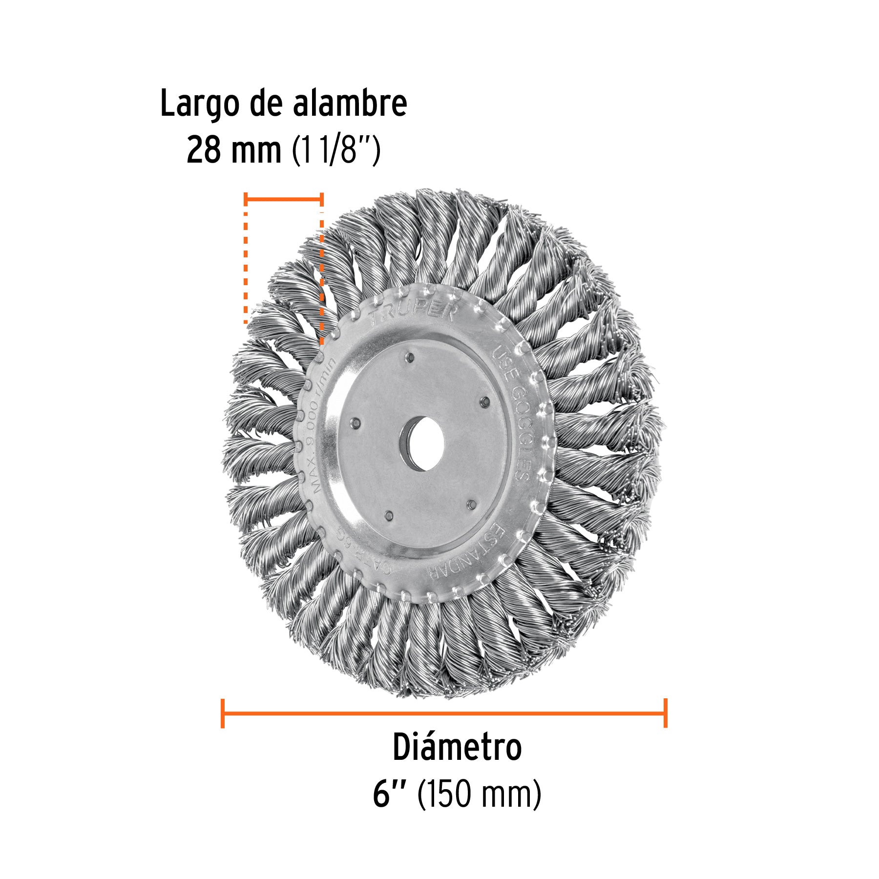 Carda trenzado grueso 6" x 5/8" para esmeril, TRUPER