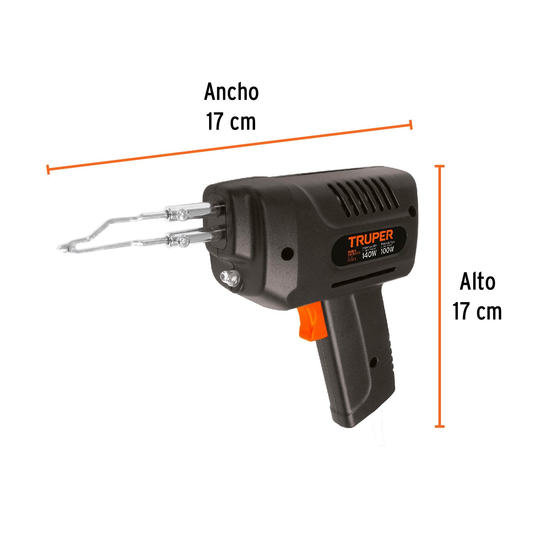 Cautín 140 W tipo pistola con 2 temperaturas, TRUPER