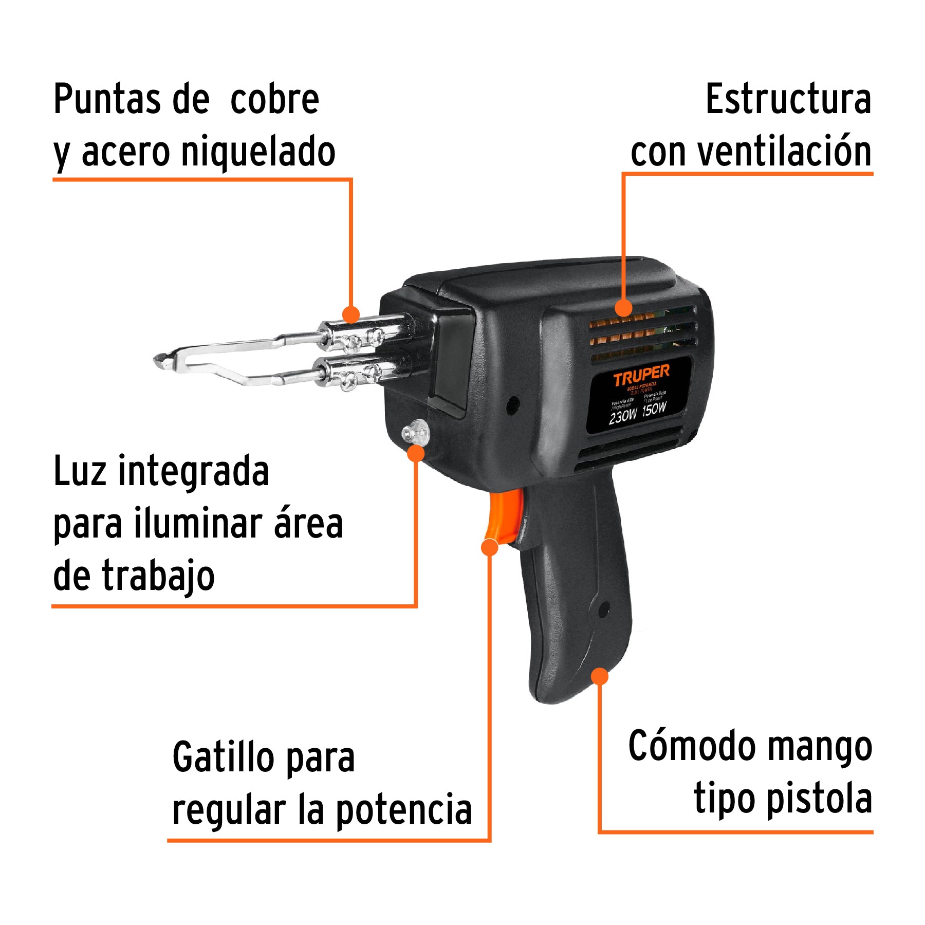Cautín 230 W tipo pistola con 2 temperaturas, TRUPER