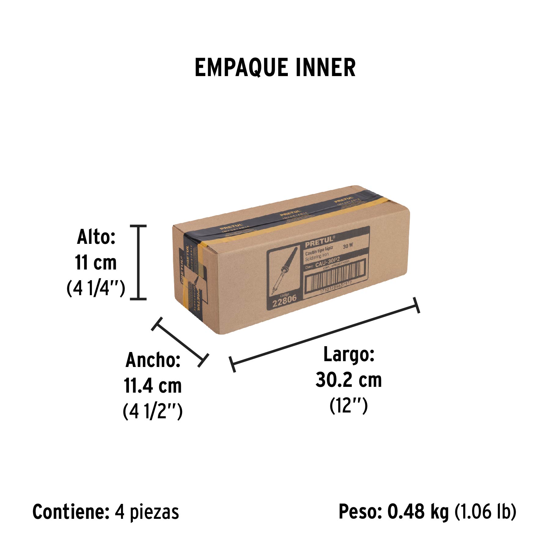 Cautín 30 W tipo lápiz para trabajo ligero, PRETUL - Empaque
