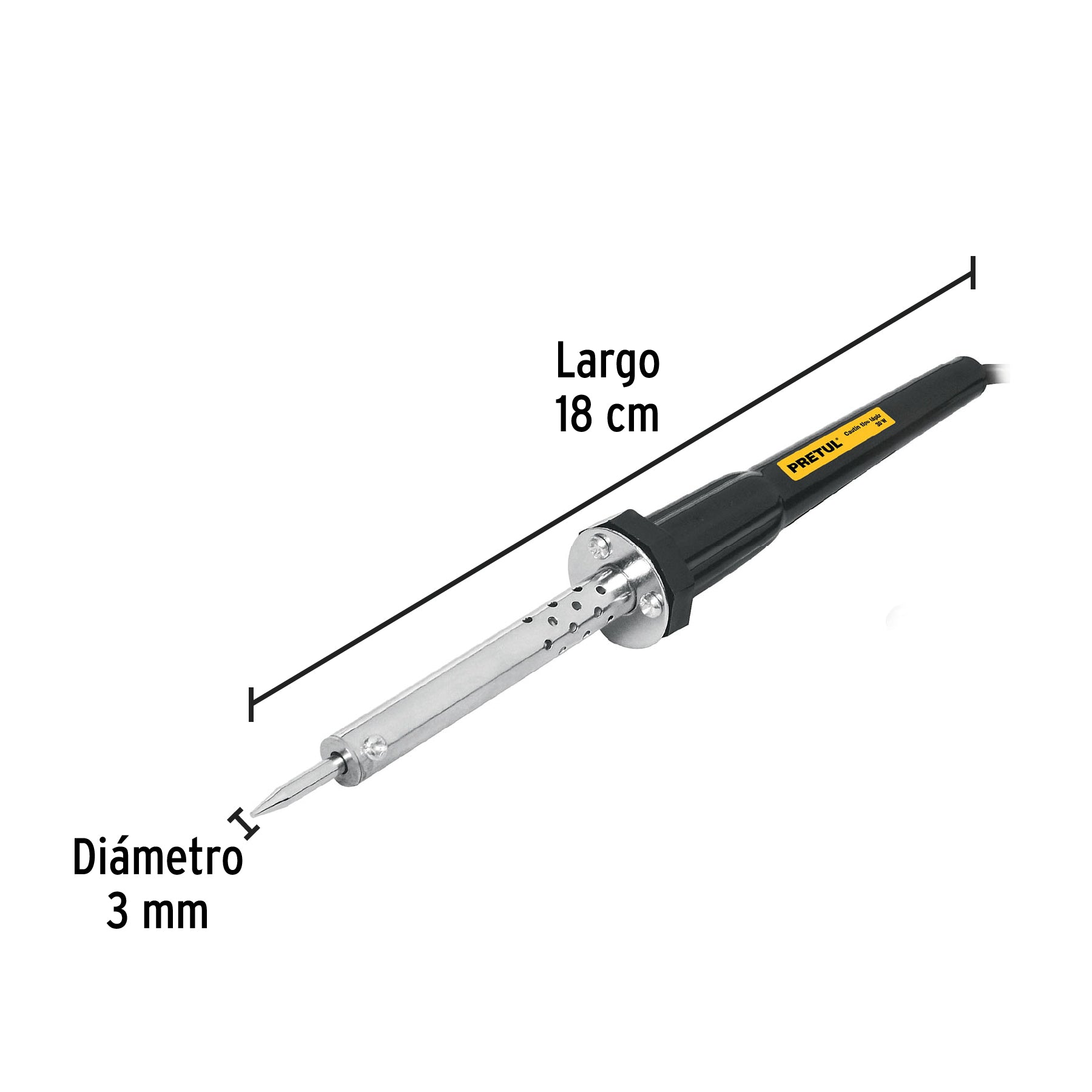 Cautín 30 W tipo lápiz para trabajo ligero, PRETUL
