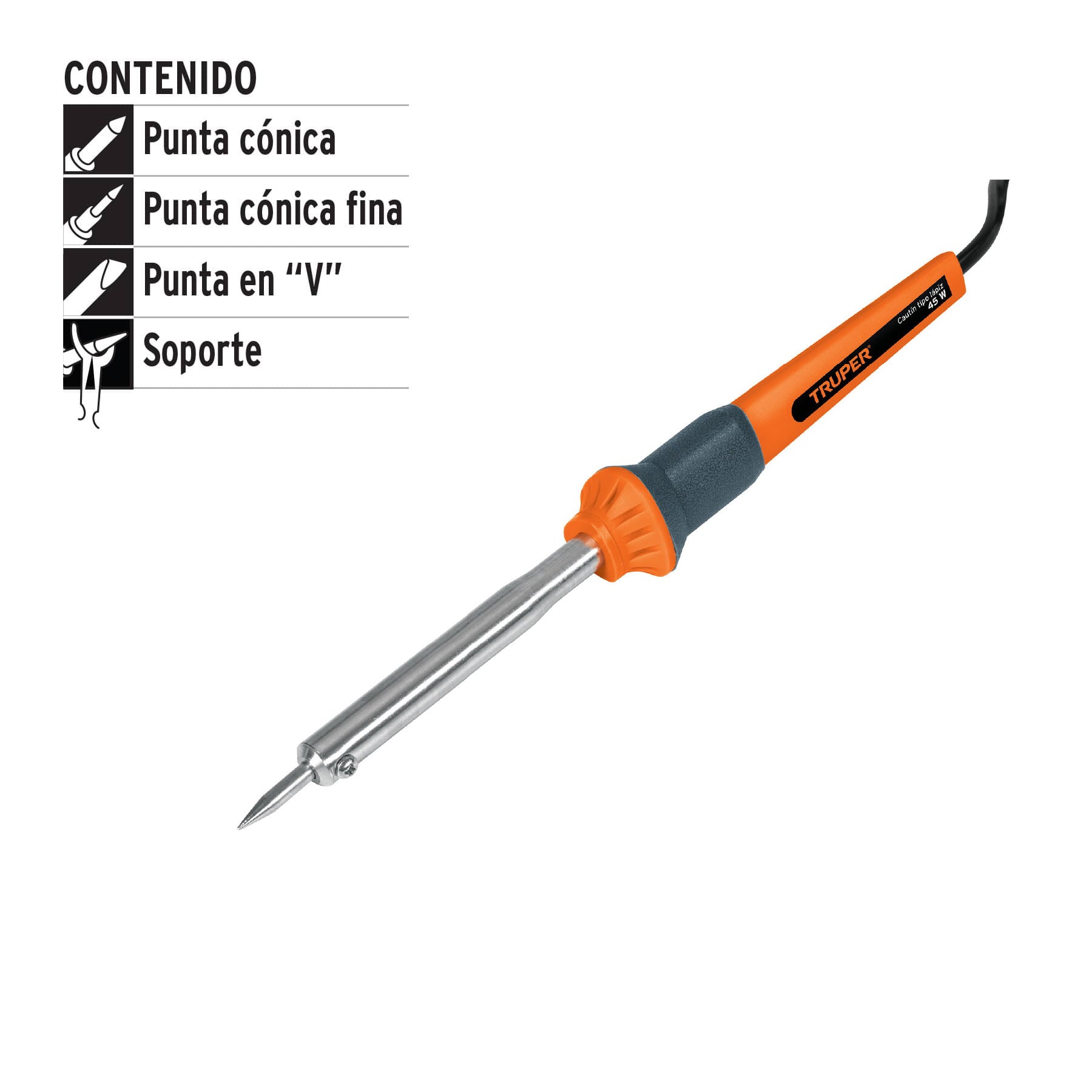 Cautín 45 W tipo lápiz para trabajo medio, TRUPER