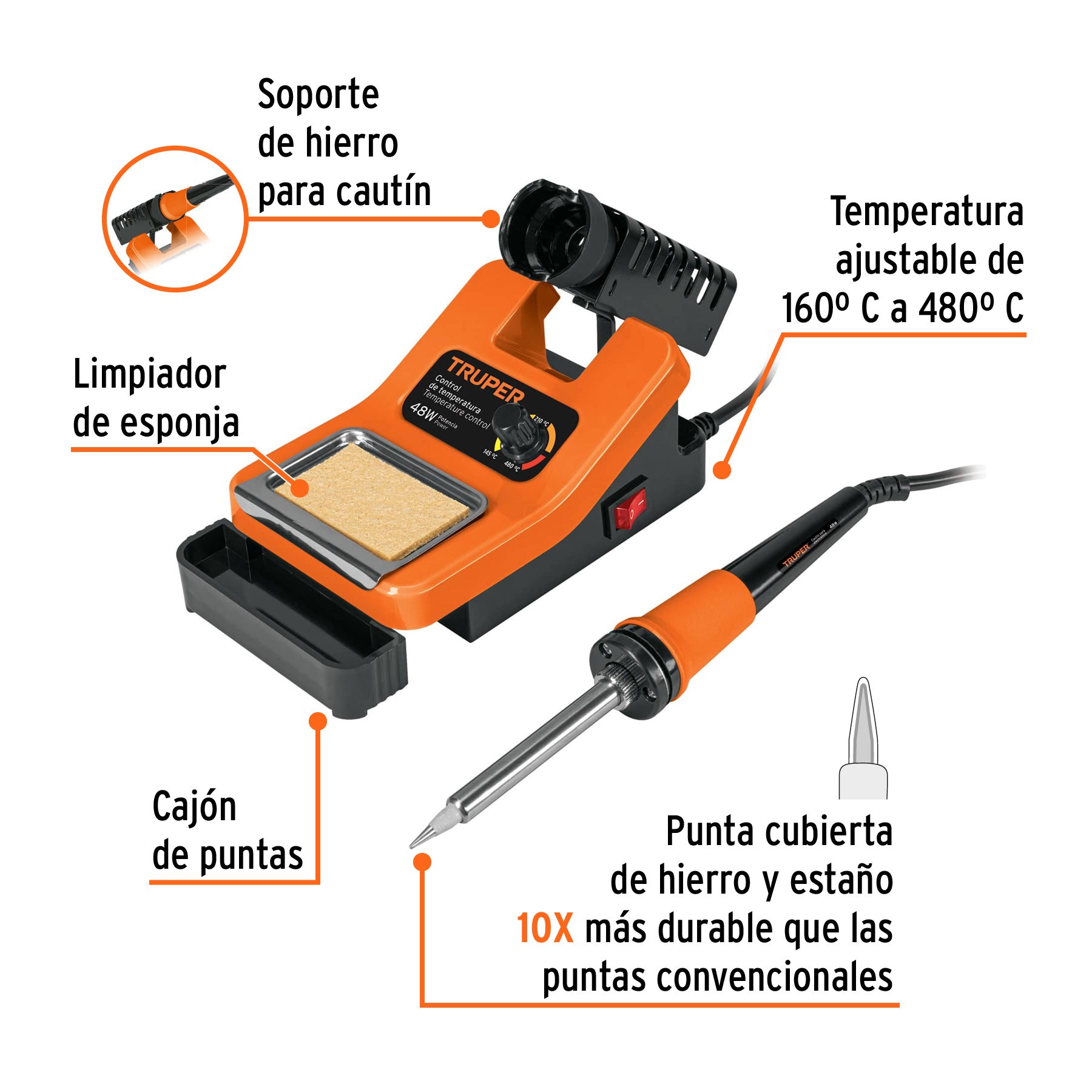 Cautín 48 W profesional para electrónica con estación