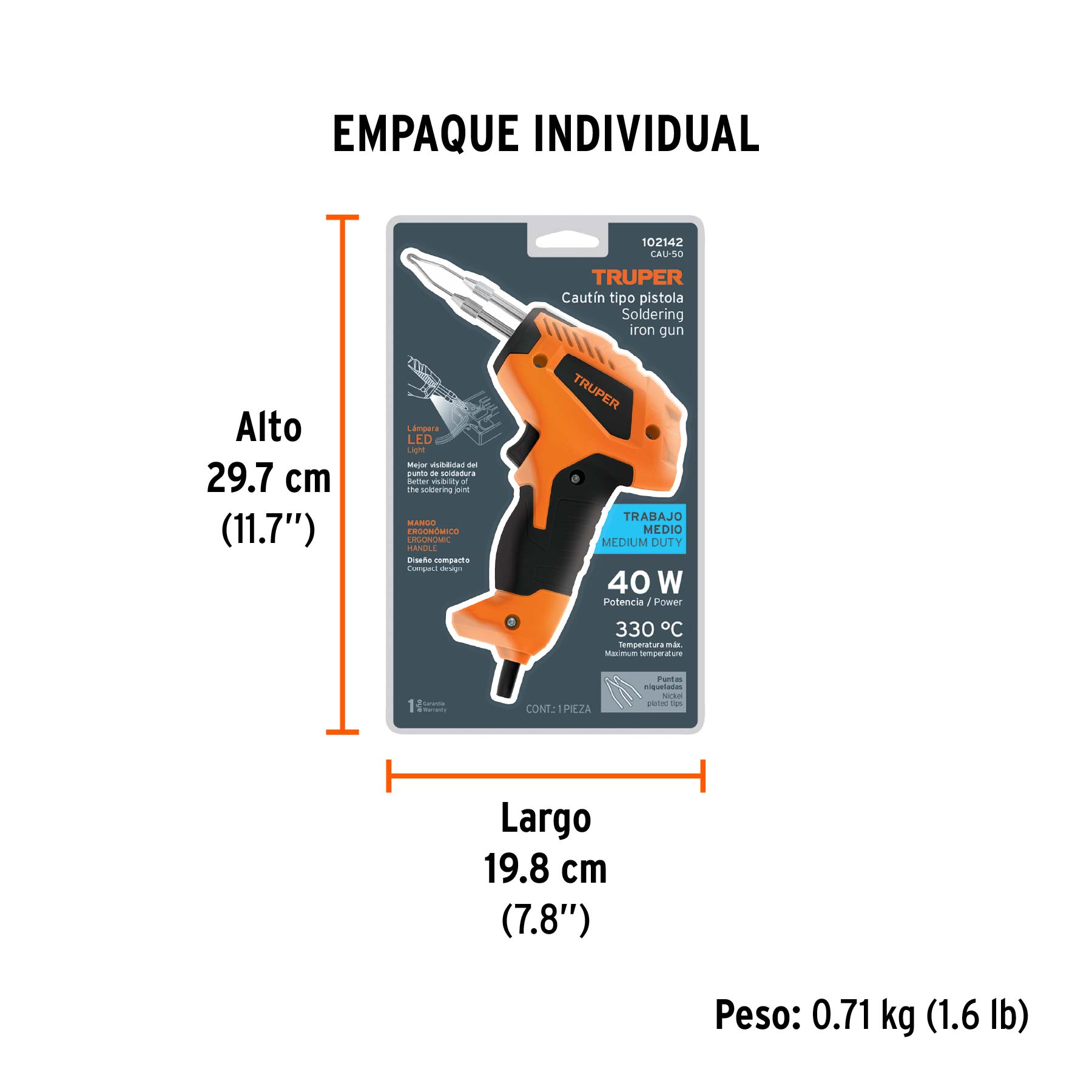 Cautín 50 W tipo pistola, TRUPER - Empaque