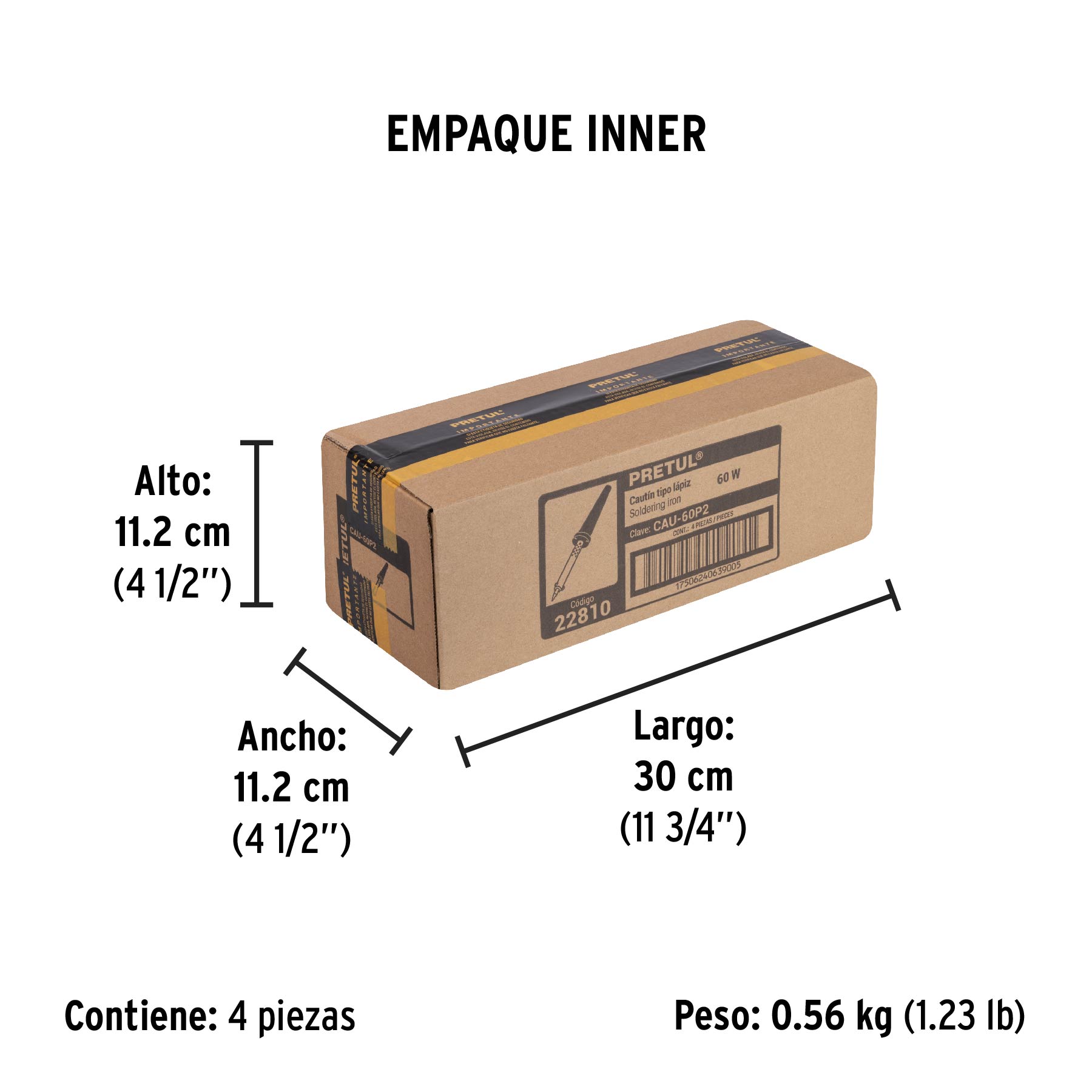 Cautín 60 W tipo lápiz para trabajo pesado, PRETUL - Empaque