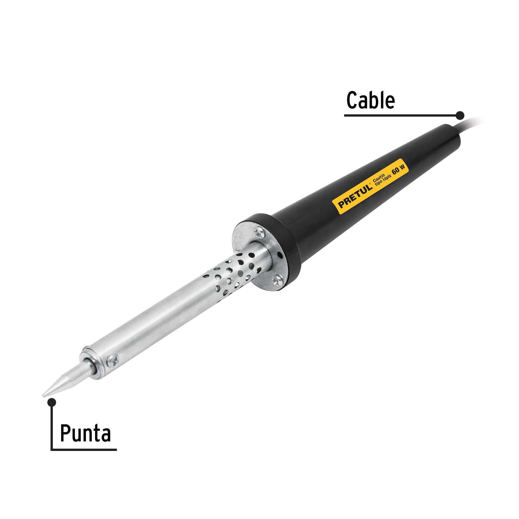 Cautín 60 W tipo lápiz para trabajo pesado, PRETUL