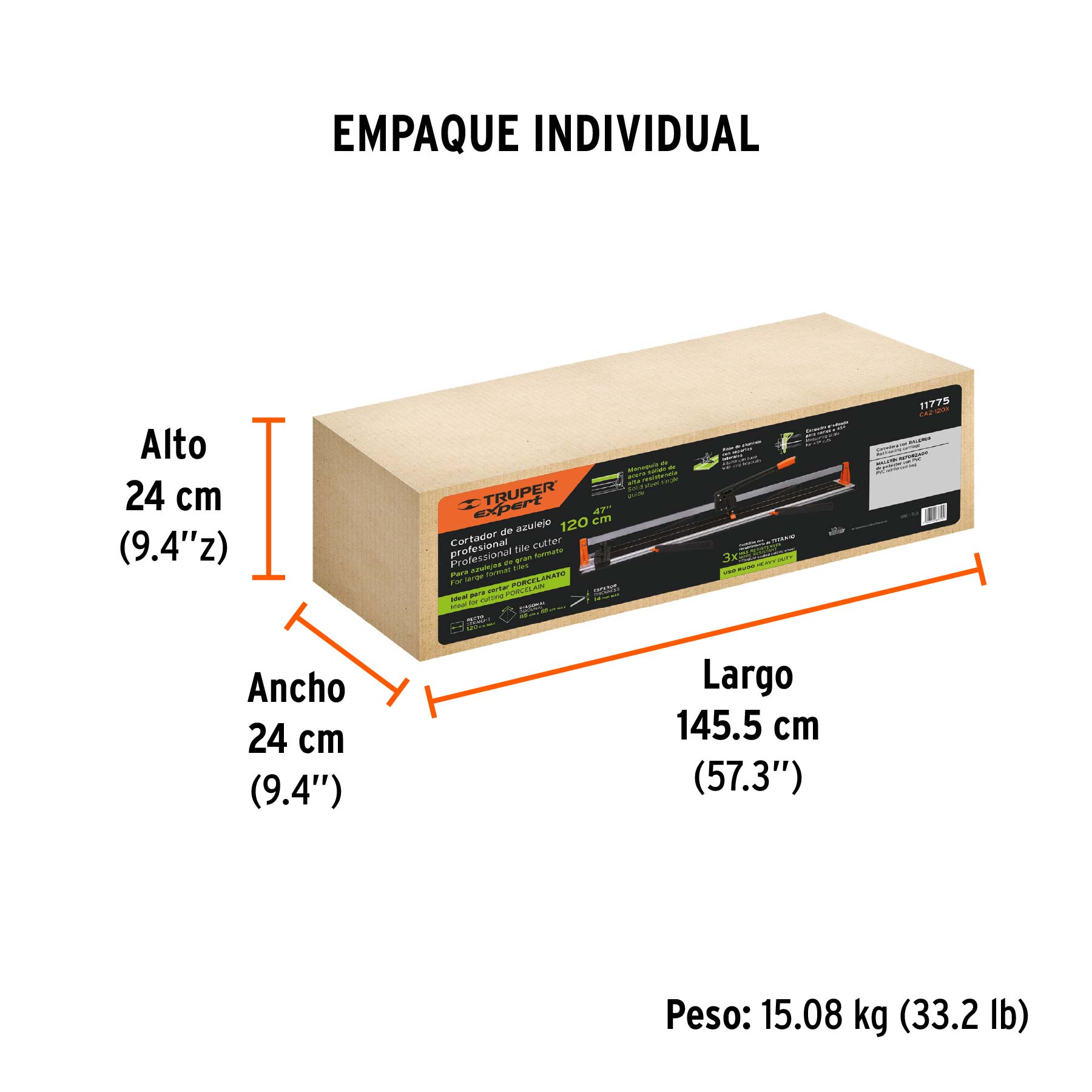 Cortador azulejo 47" (120cm) gran formato c/maletín, EXPERT - Empaque