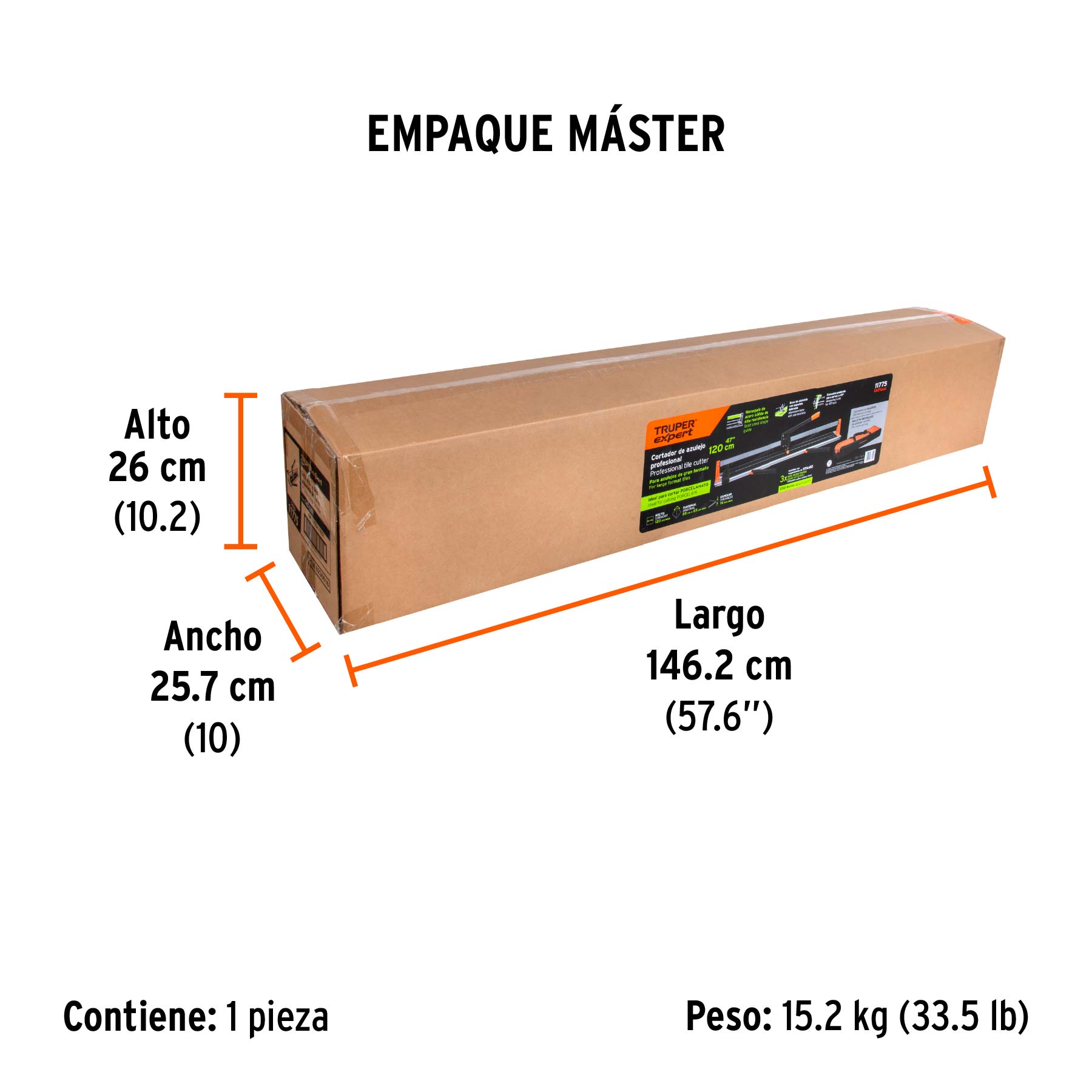 Cortador azulejo 47" (120cm) gran formato c/maletín, EXPERT - Empaque
