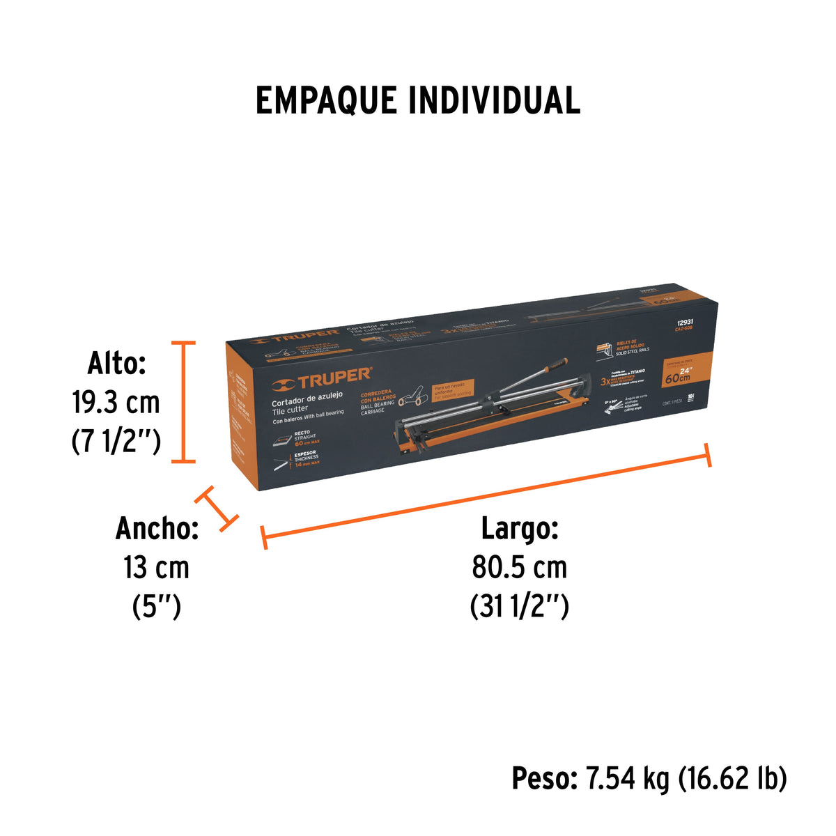 Cortador de azulejo 24" (60 cm) con baleros, TRUPER - Empaque