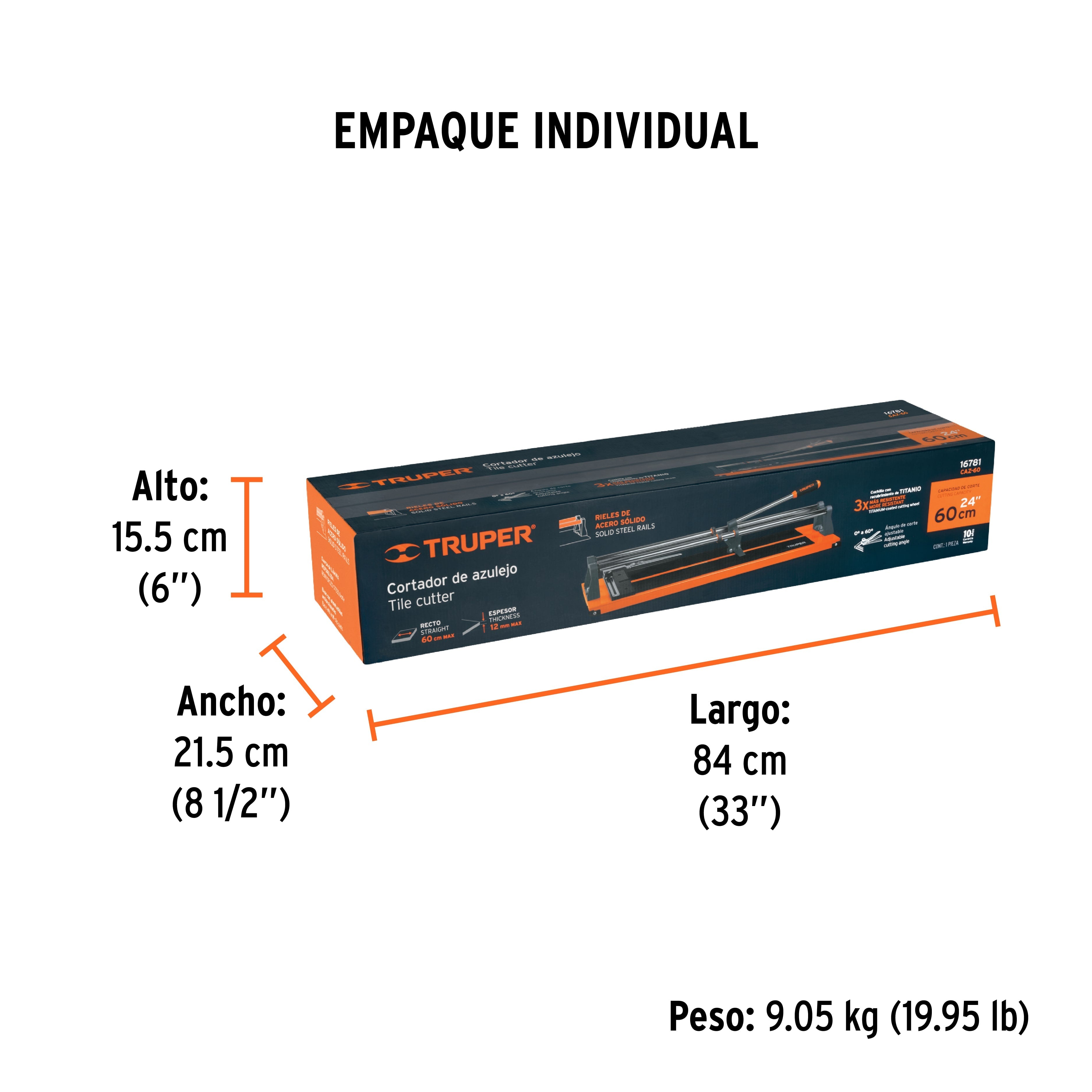 Cortador de azulejo de 24" (60 cm), TRUPER - Empaque