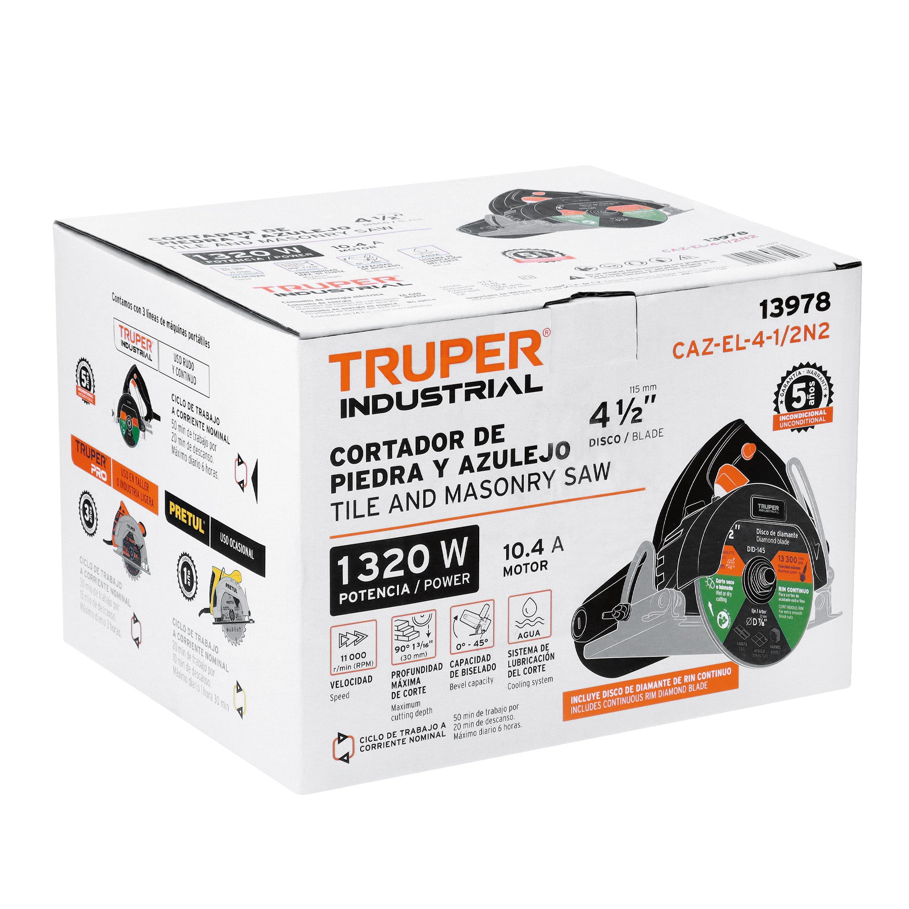 Cortador de azulejos 4-1/2", 1320W, TRUPER INDUSTRIAL