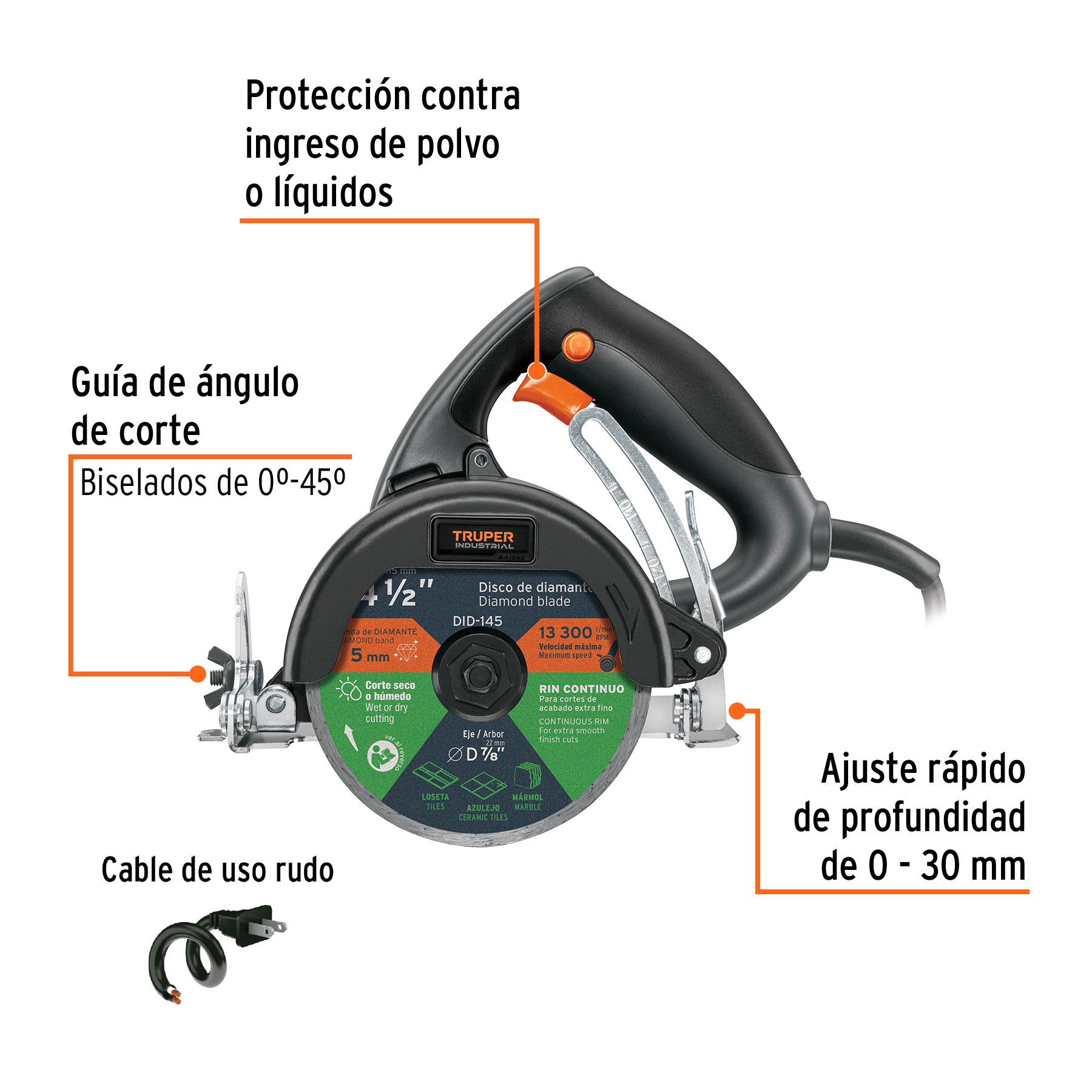 Cortador de azulejos 4-1/2", 1320W, TRUPER INDUSTRIAL