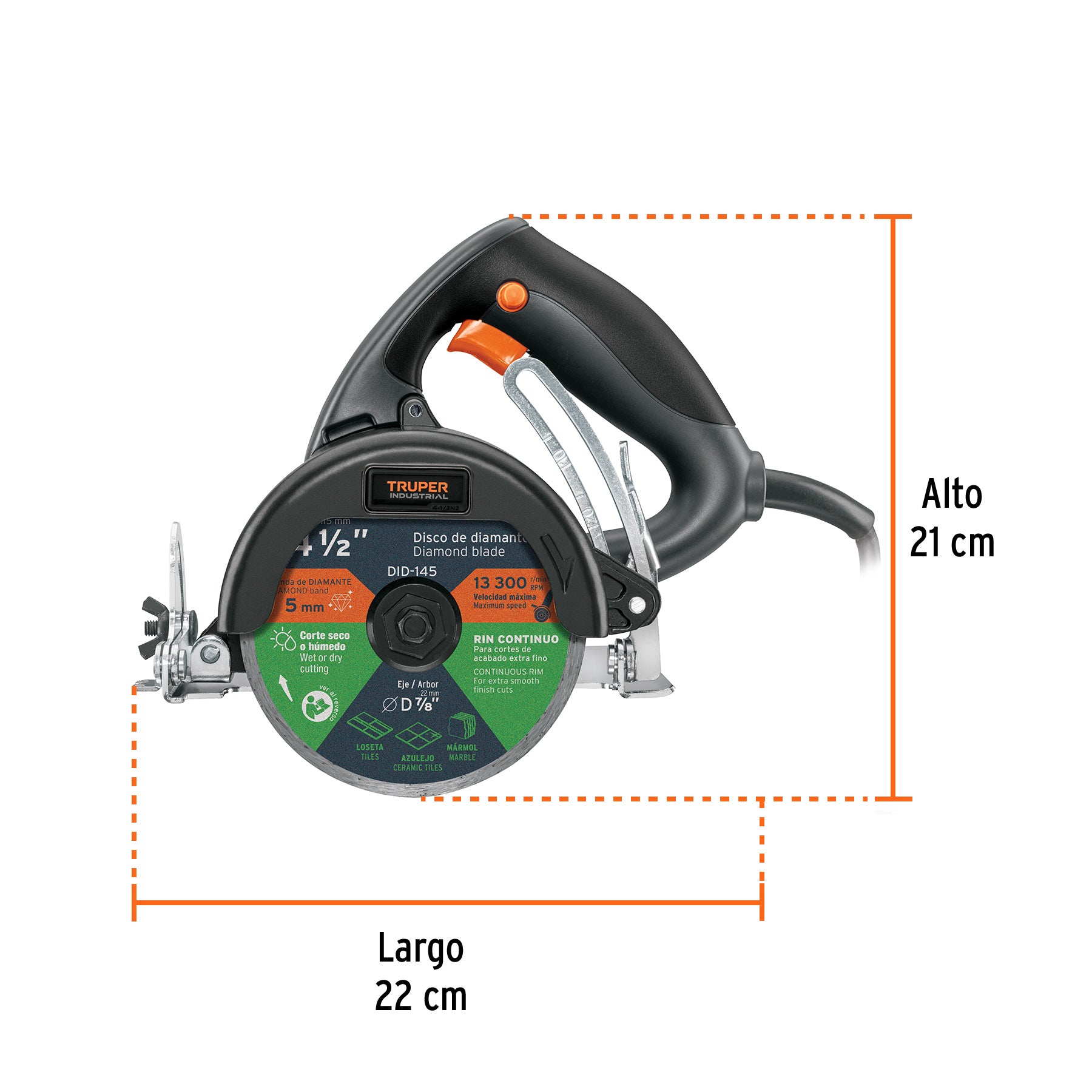 Cortador de azulejos 4-1/2", 1320W, TRUPER INDUSTRIAL