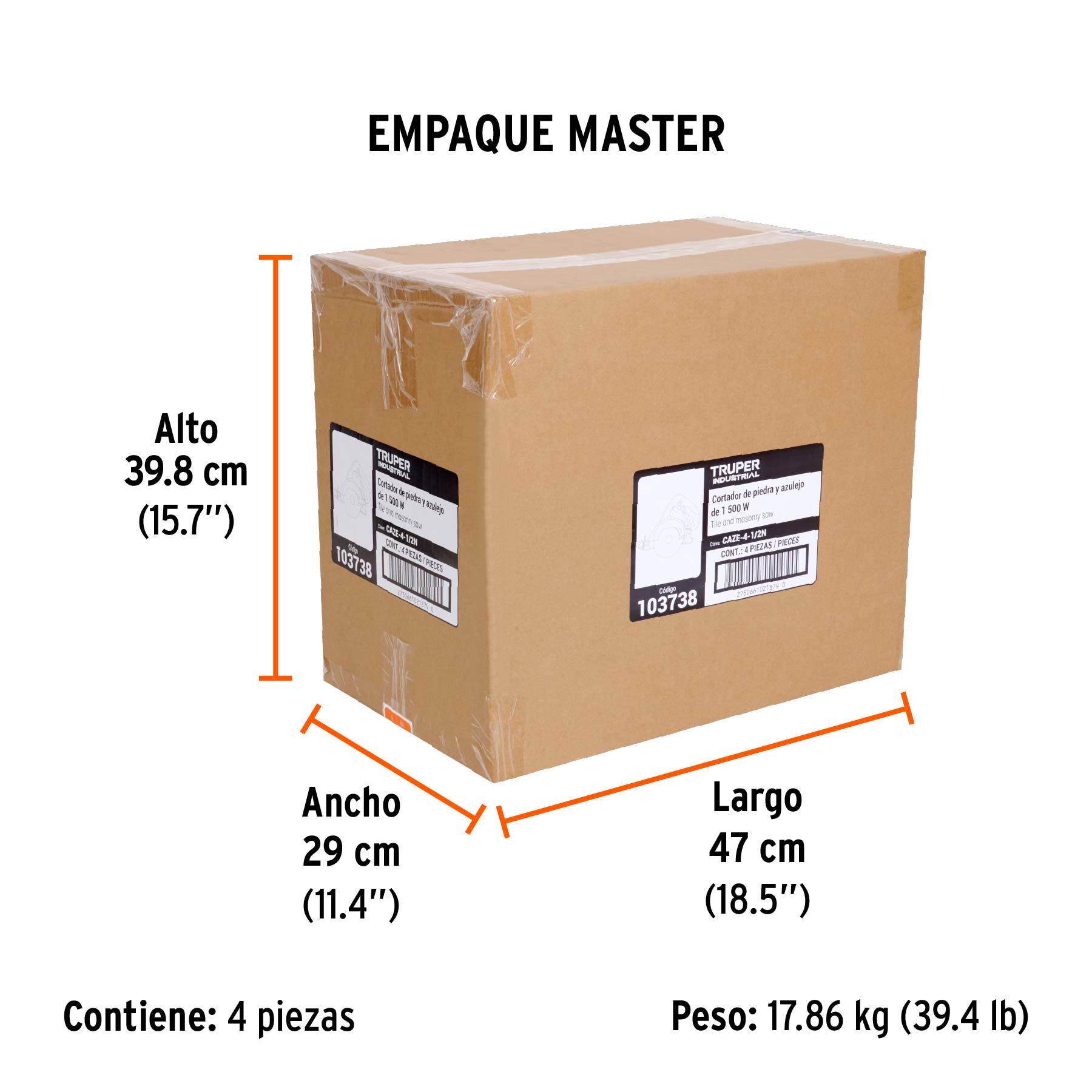 Cortadora para azulejos, 4-1/2", 1500W, TRUPER INDUSTRIAL - Empaque