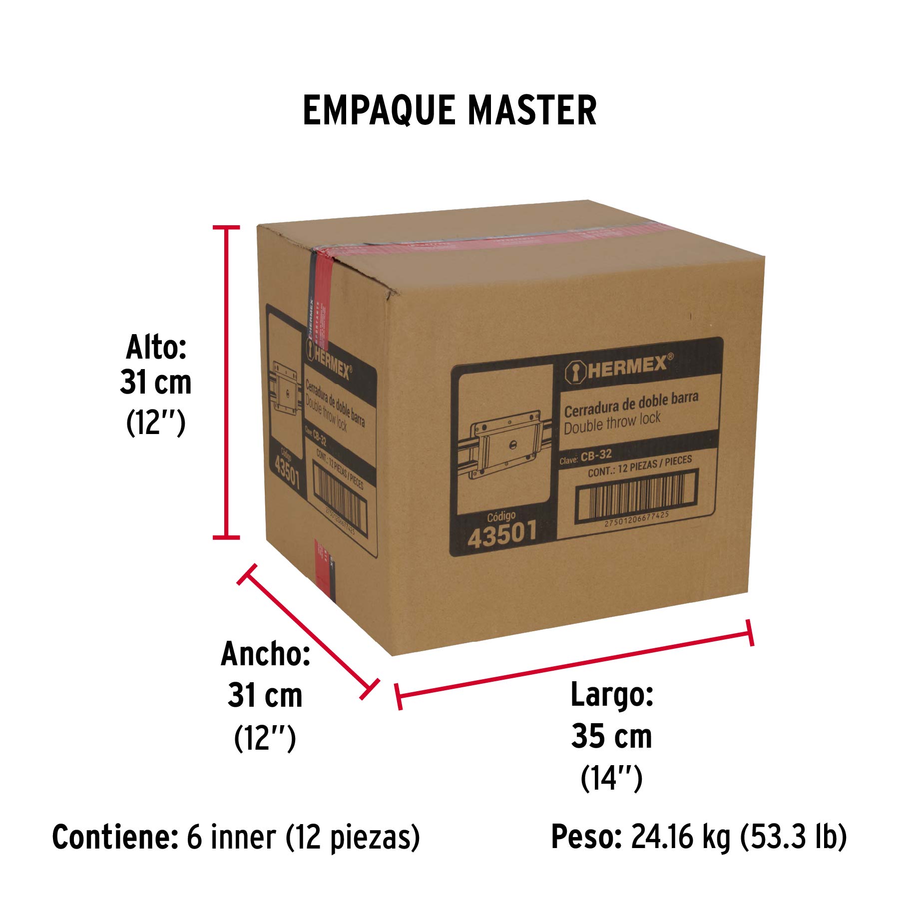 Cerradura doble barra, doble cerrojo, HERMEX - Empaque