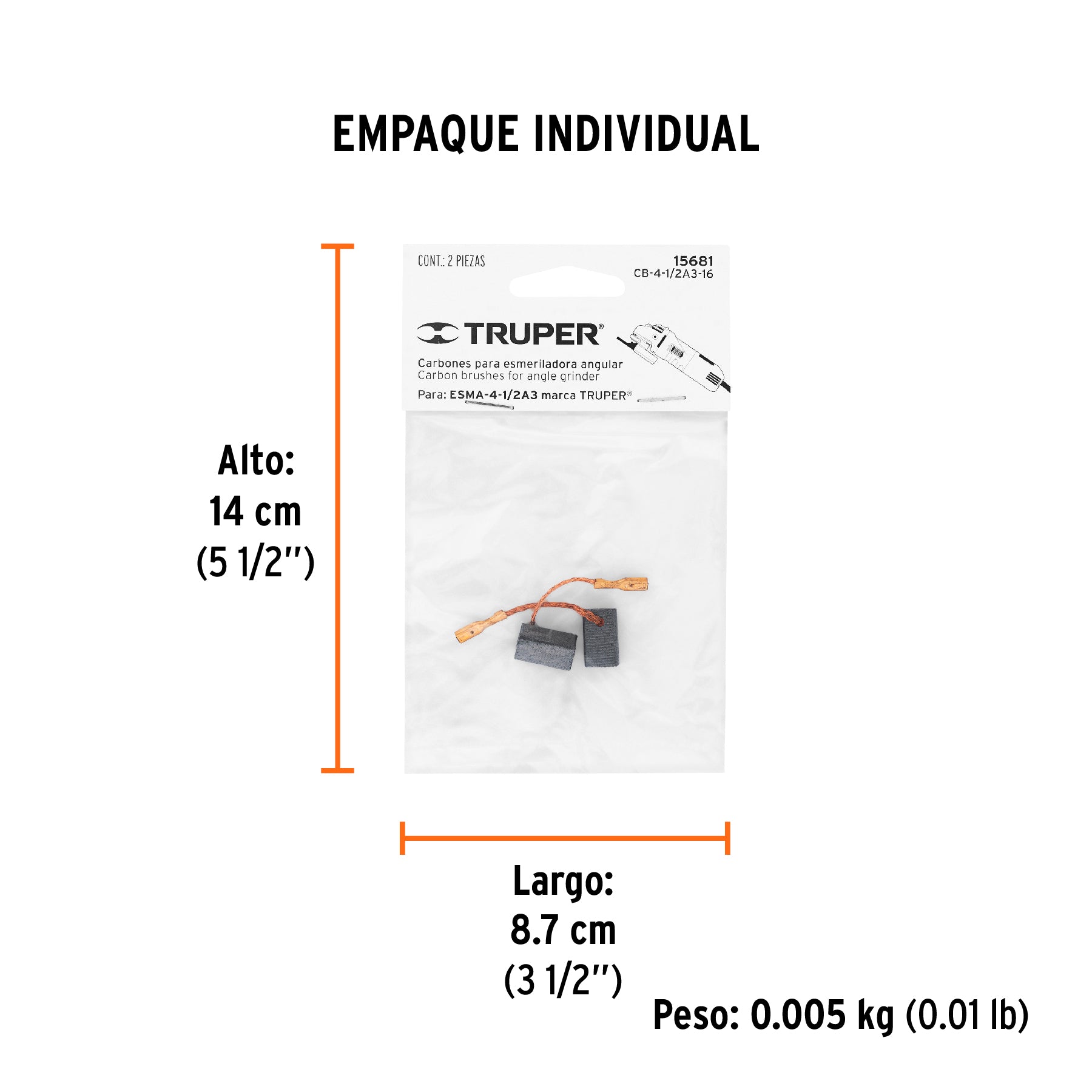 Bolsa con 2 carbones de repuesto para ESMA-4-1/2A3, TRUPER - Empaque