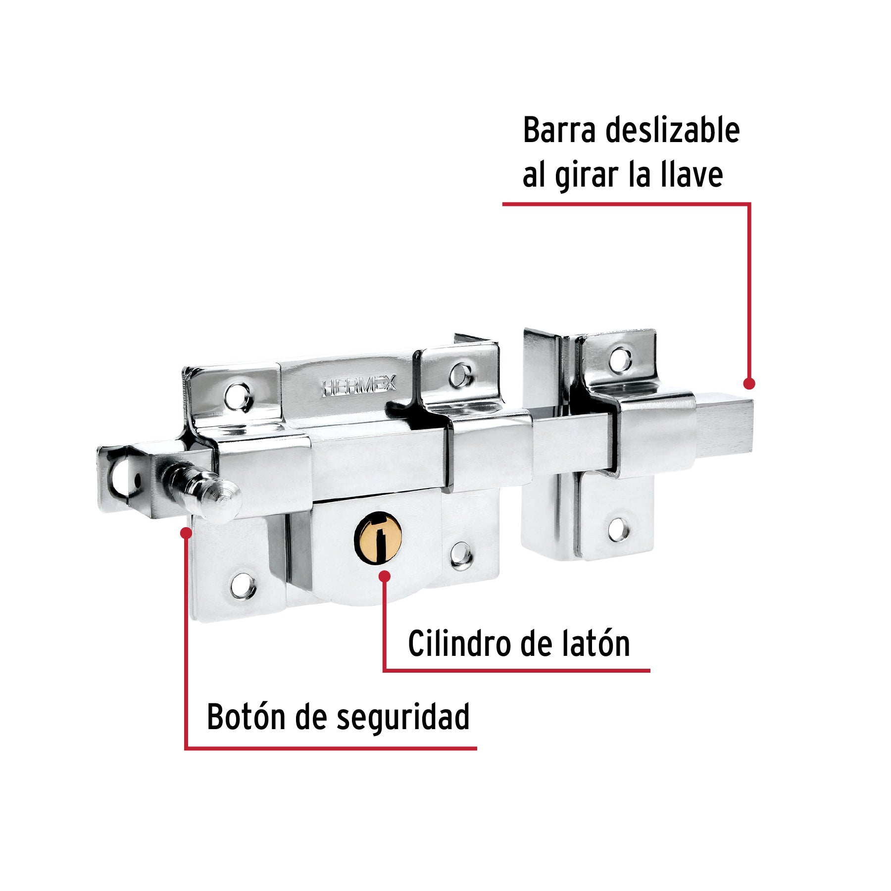 Cerradura de barra fija, derecha, HERMEX